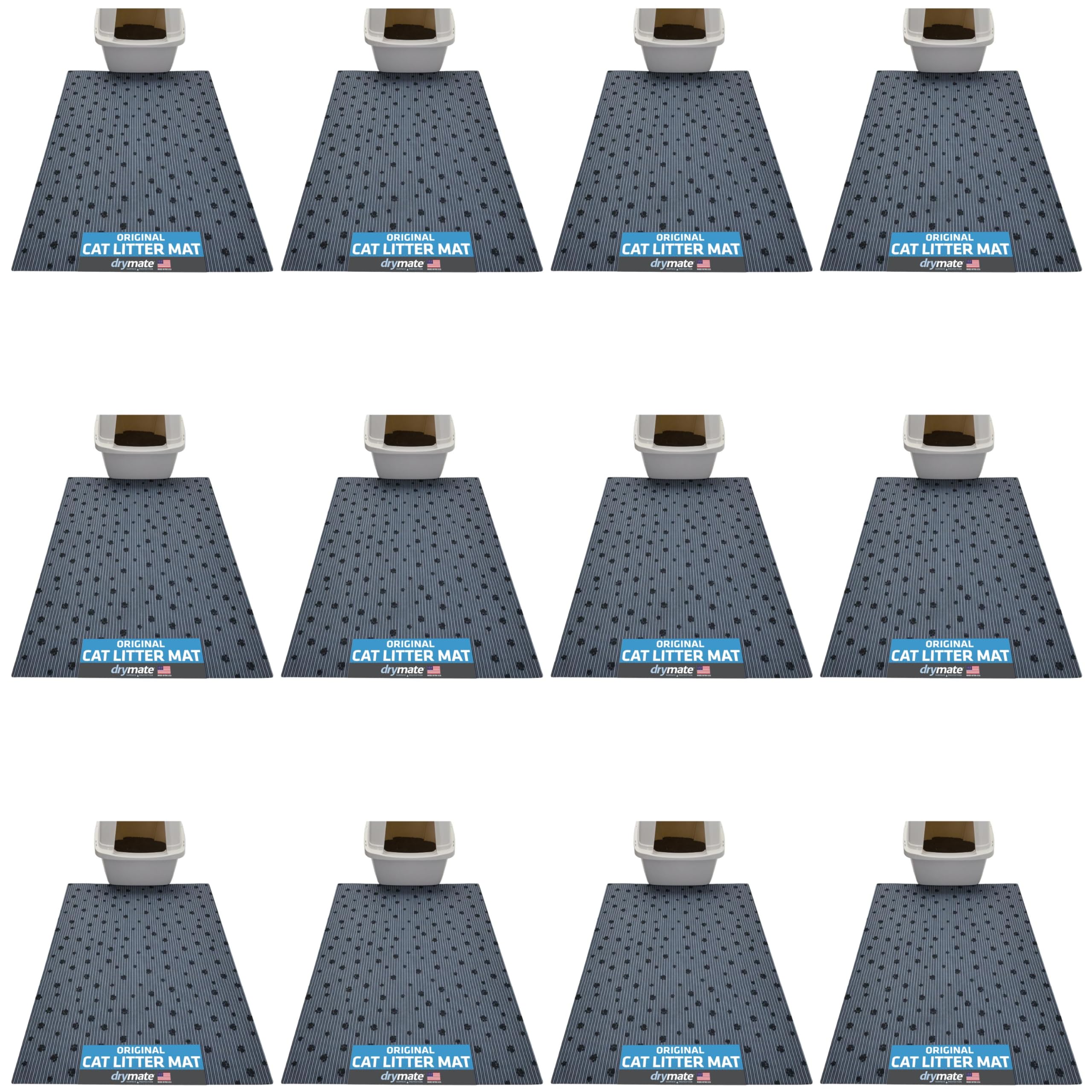 Drymate Original Cat Litter Mat, Contains Mess From Box, Protects Floors, Urine-Proof, Machine Washable, Soft On Kitty Paws, Absorbent, Waterproof (Usa Made) (28”X36”)(Greystripepaw)(12-Pack)