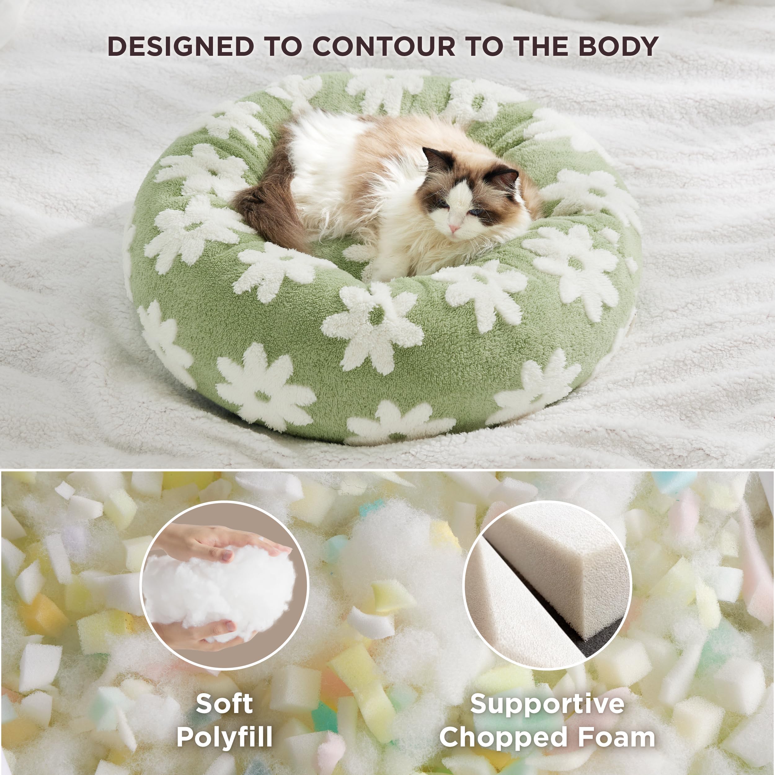 Le Sure Donut Small Dog Bed - Round Cat Beds For Indoor Cats Calming Pet Beds, Cute Modern Beds With Jacquard Shaggy Plush & Ant