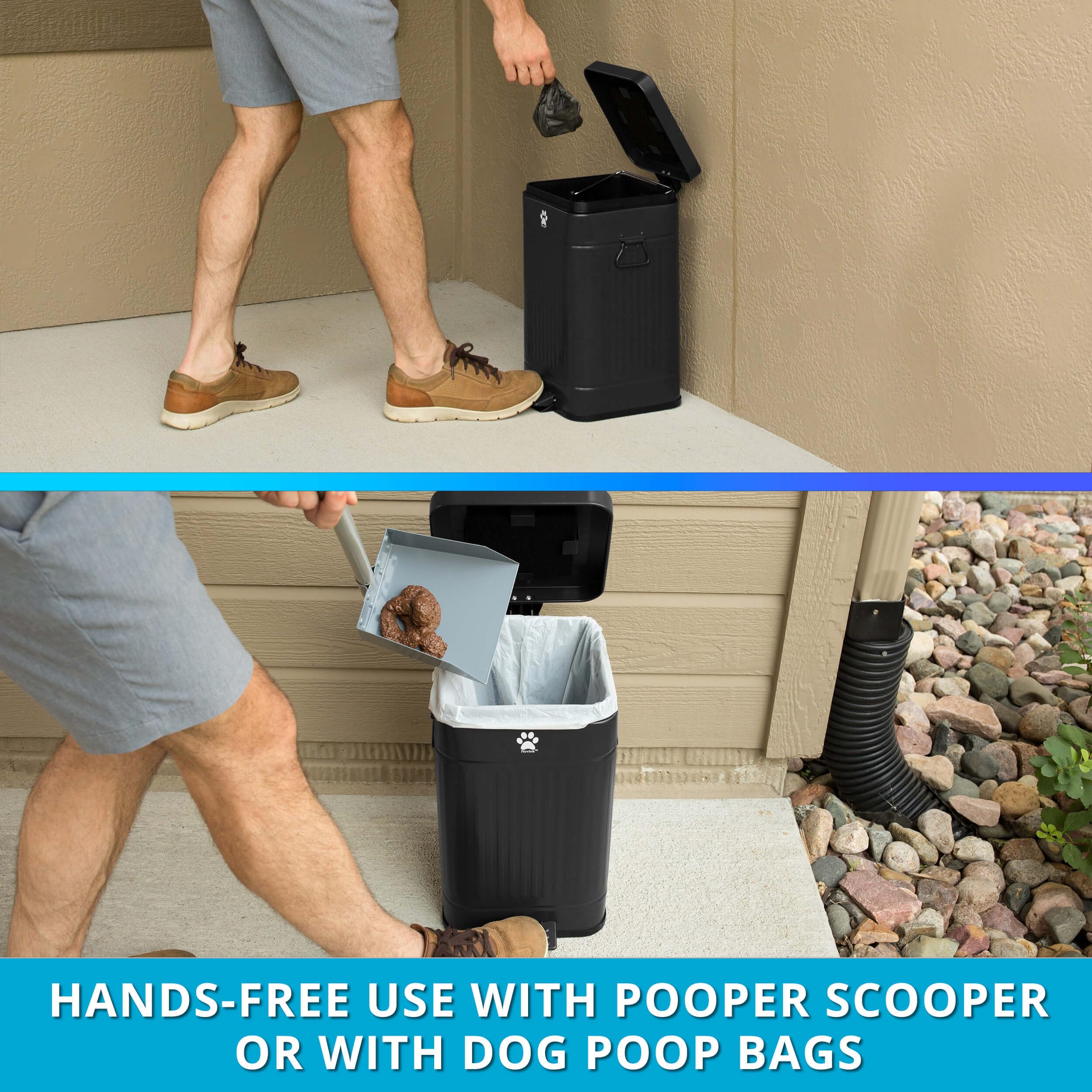 Nevink Dog Poop Trash Can Outside - Outdoor Dog Waste Trash Can With Lid - Odor Proof Waste Station Container For Backyard - 12L