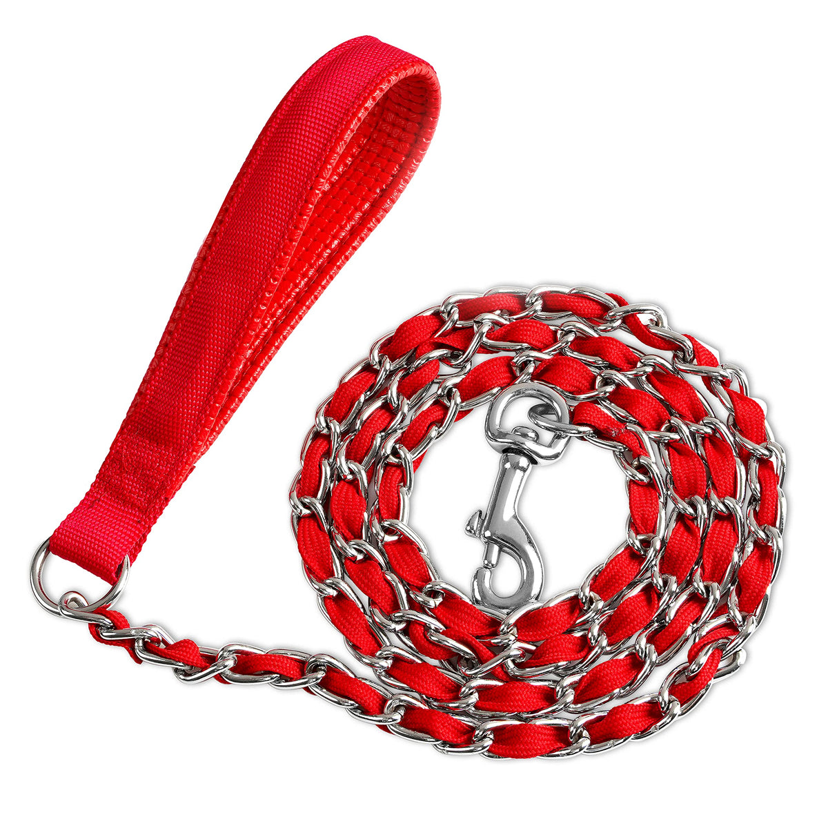 LUFFWELL Heavy Duty Metal Dog Leash - Chew Proof Chain With Comfortable PU Leather Padded Handle, Metal Chain and Nylon Rope for