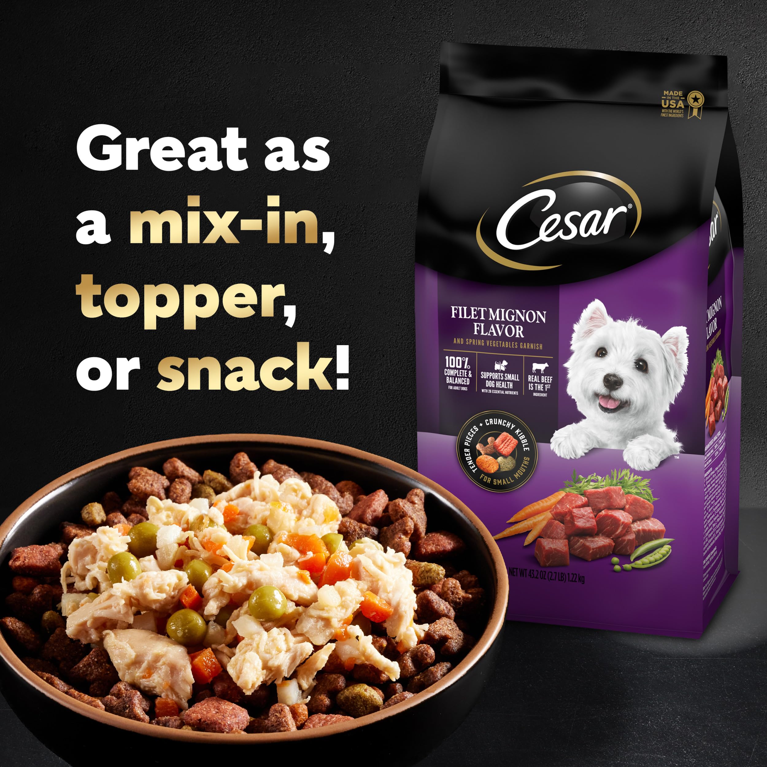 Cesar Simply Crafted Adult Wet Dog Food Meal Topper, Chicken and Chicken, Carrots & Green Beans Variety Pack, 1.3oz. (8 Count, P