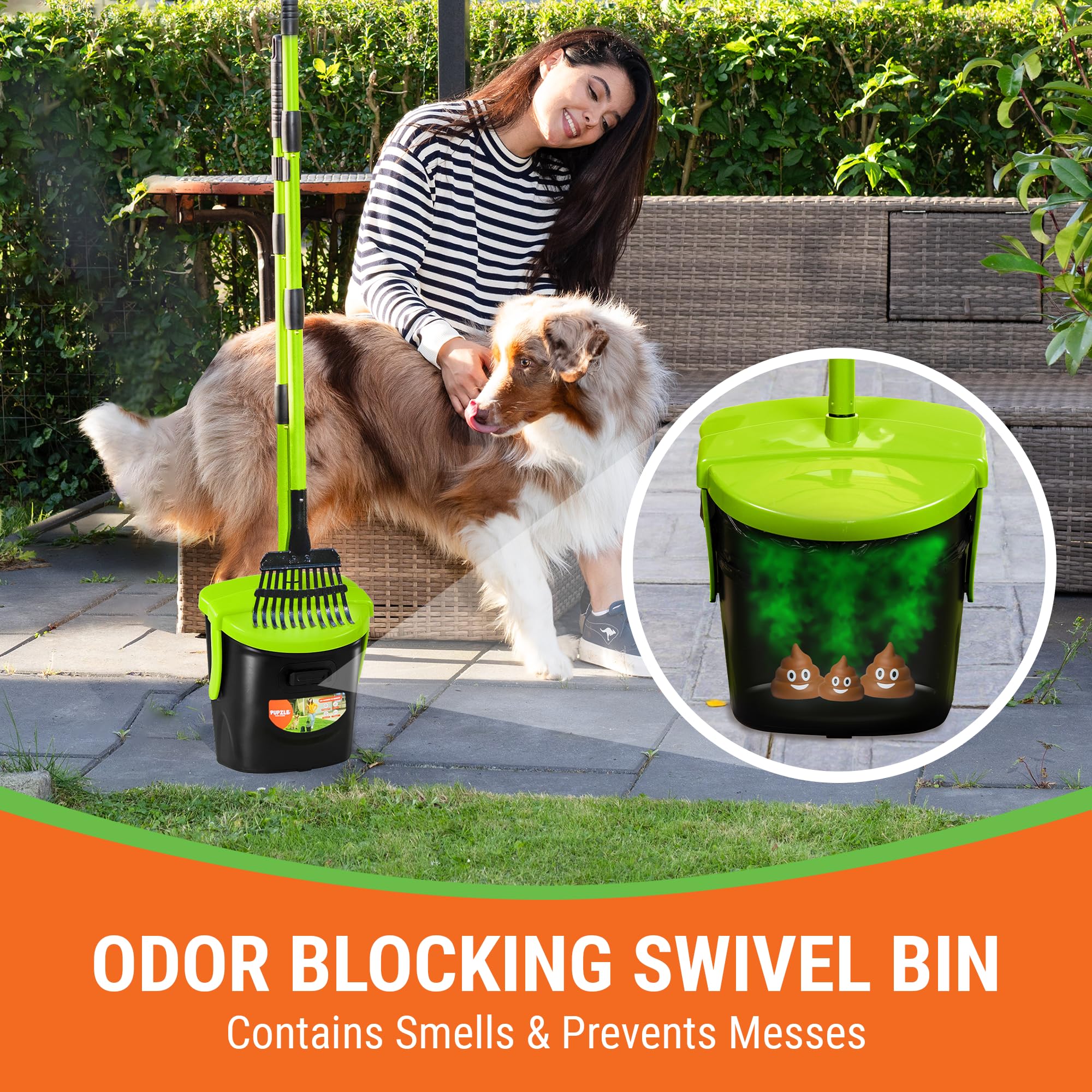 Pupzle Dog Pooper Scooper With Bag Attachment, 40' Long Handle Pooper Scooper For Large Dogs, Dog Poop Scoop For Yard, Large Ca