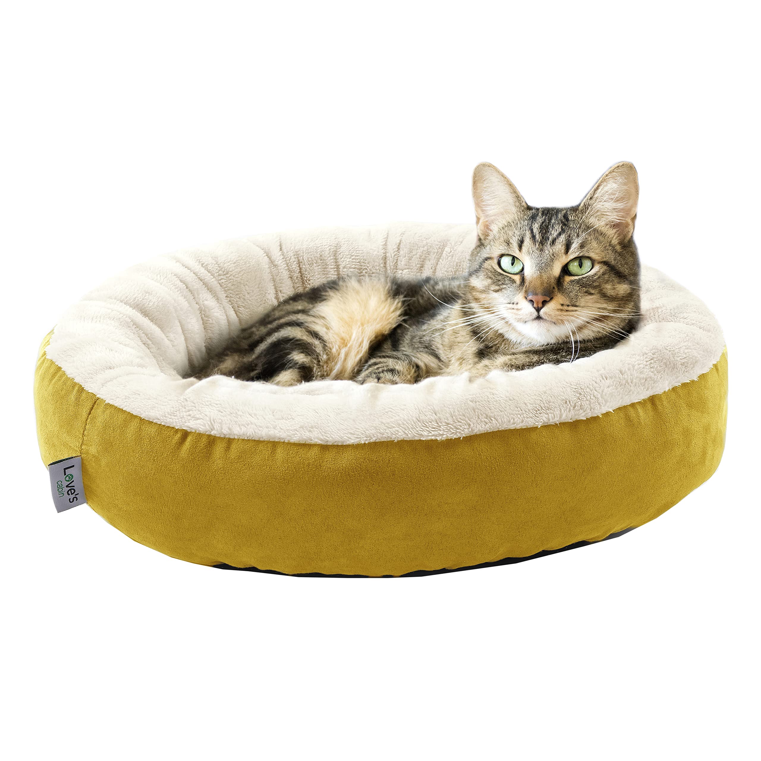 Love'S Cabin Round Donut Cat And Dog Cushion Bed, 20In Pet Bed For Cats Or Small Dogs, Anti-Slip & Water-Resistant Bottom, Super Soft Durable Fabric Pet Beds, Washable Luxury Cat & Dog Bed Yellow