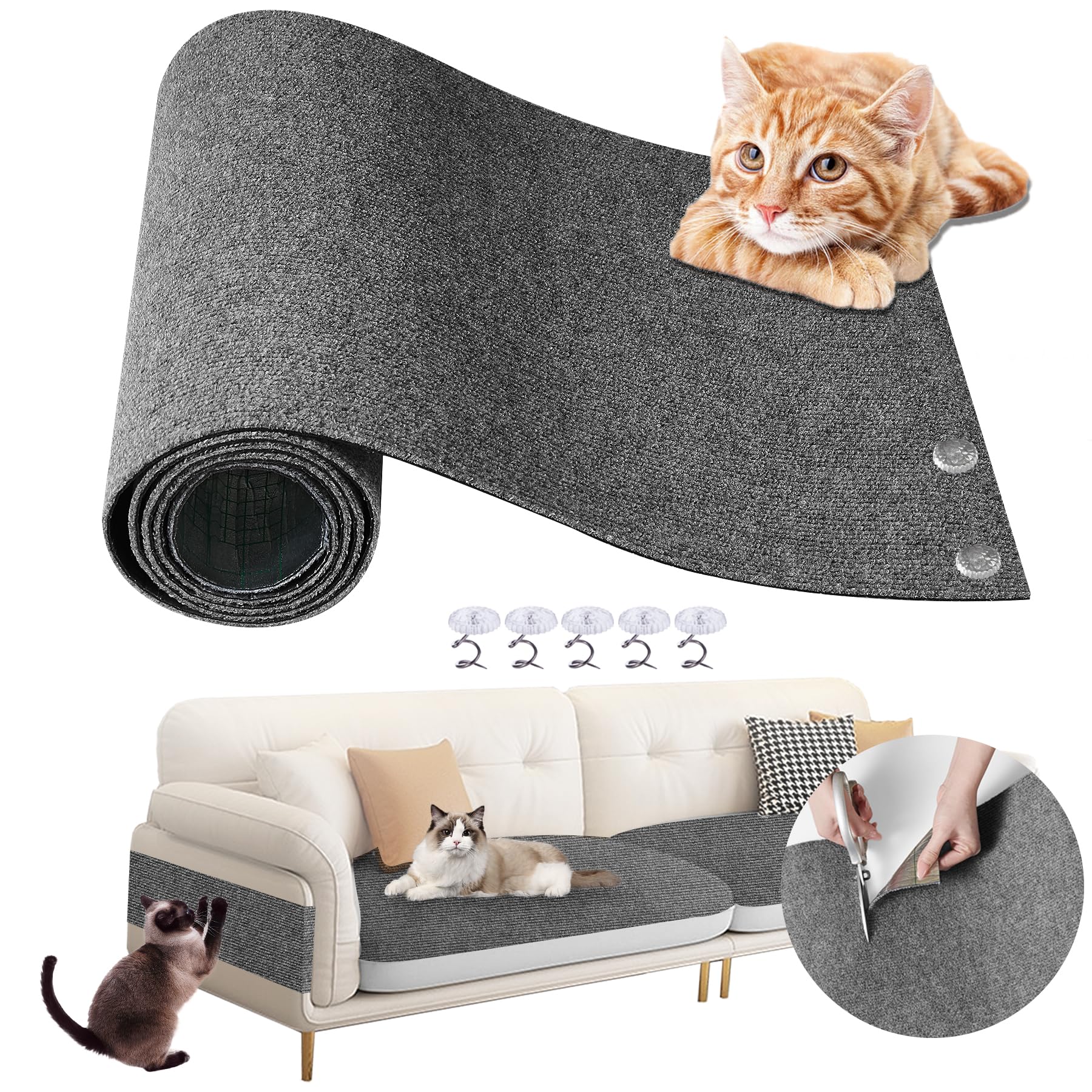 Cat Scratch Furniture Protector 47.2x15.8 - Adhesive & Trimmable Cat Scratch Protection Mat to Shield Sofa, Couch, Wall, Cat Tre