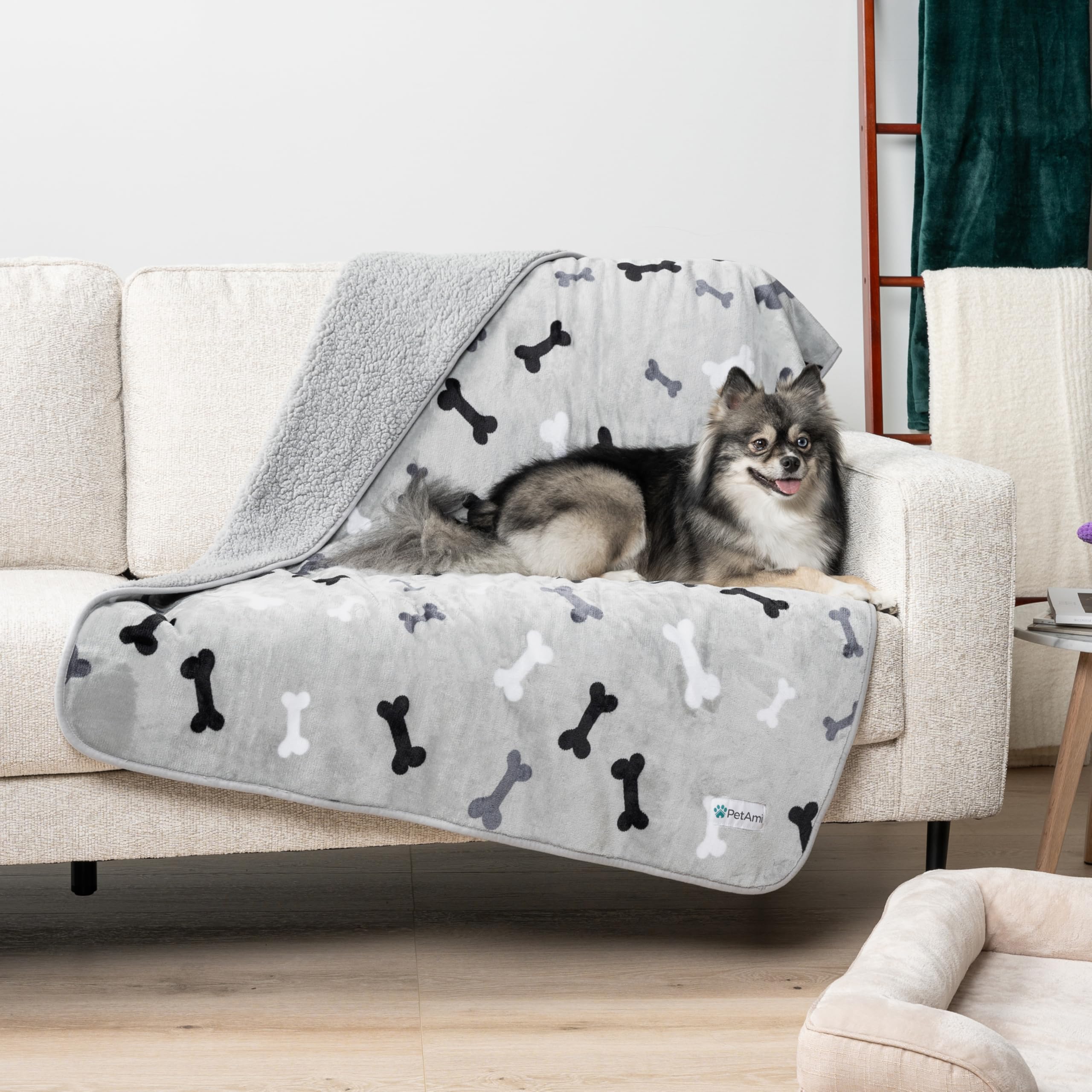 Petami Waterproof Dog Blanket For Medium Large Dogs, Pee Proof Pet Blanket For Bed Couch, Reversible Water Proof Blanket For Puppy Indoor Cat, Soft Dog Pee Crate Cover Washable, 60X80 Bone Gray