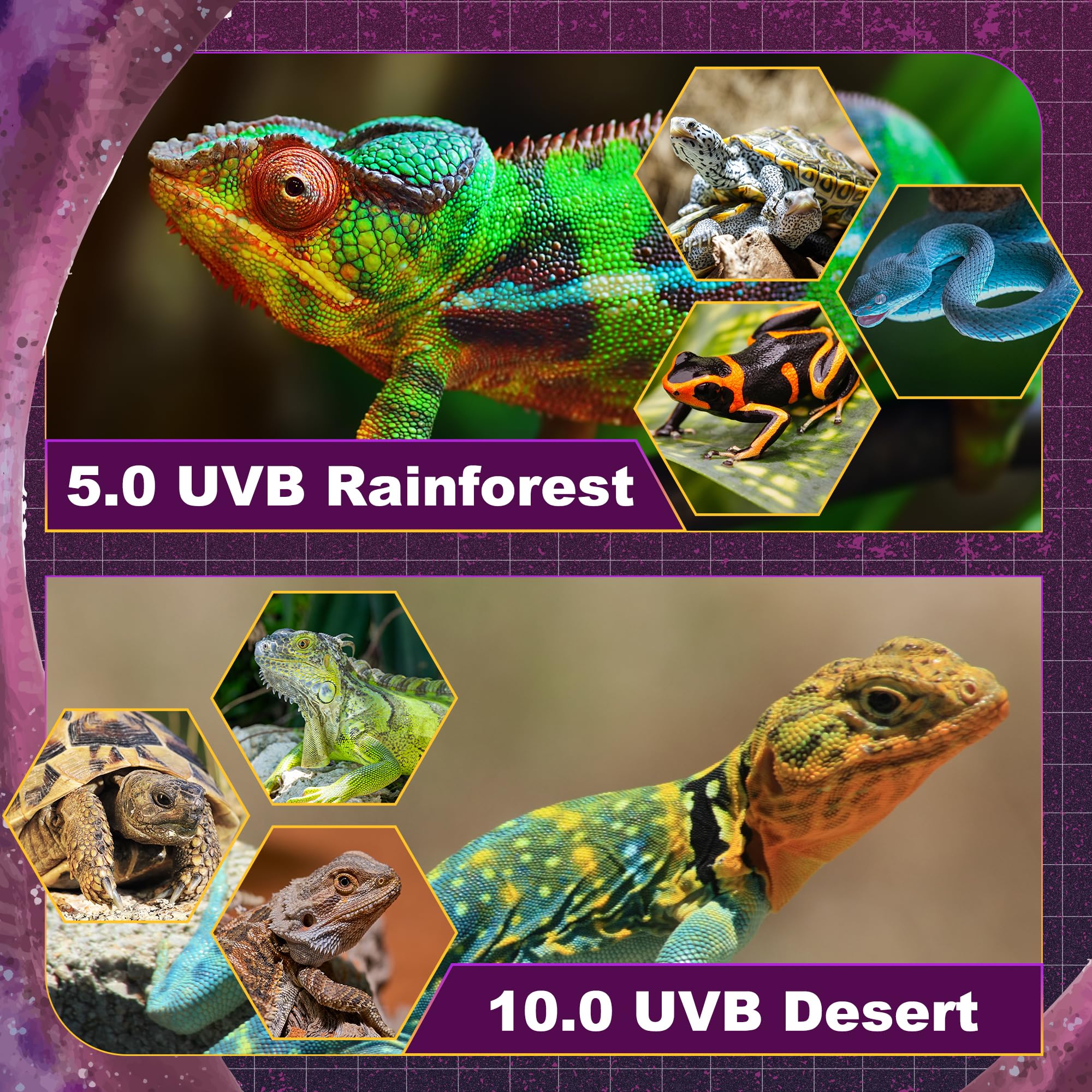 T5 Ho Uvb Lighting Combo Kit, 39W Reptile Light Fixture With Fluorescent Light Bulbs, Tropical 5.0 Uvb Light For Reptiles And Am