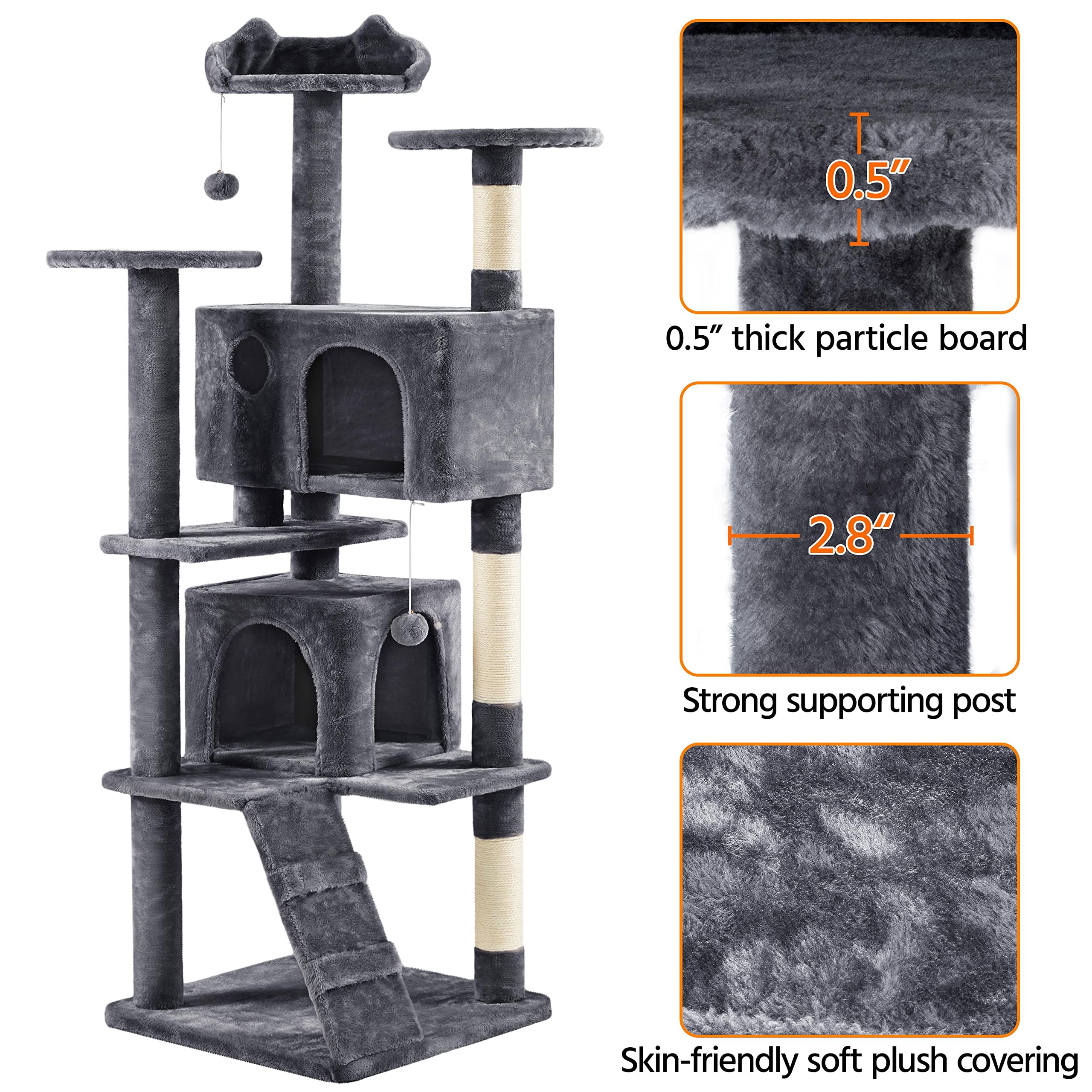 Topeakmart 70In Cat Tree, Multi-Level Cat Tower With Scratching Post Dangling Ball And Condos Cat Furniture For Indoor Cats, Dar