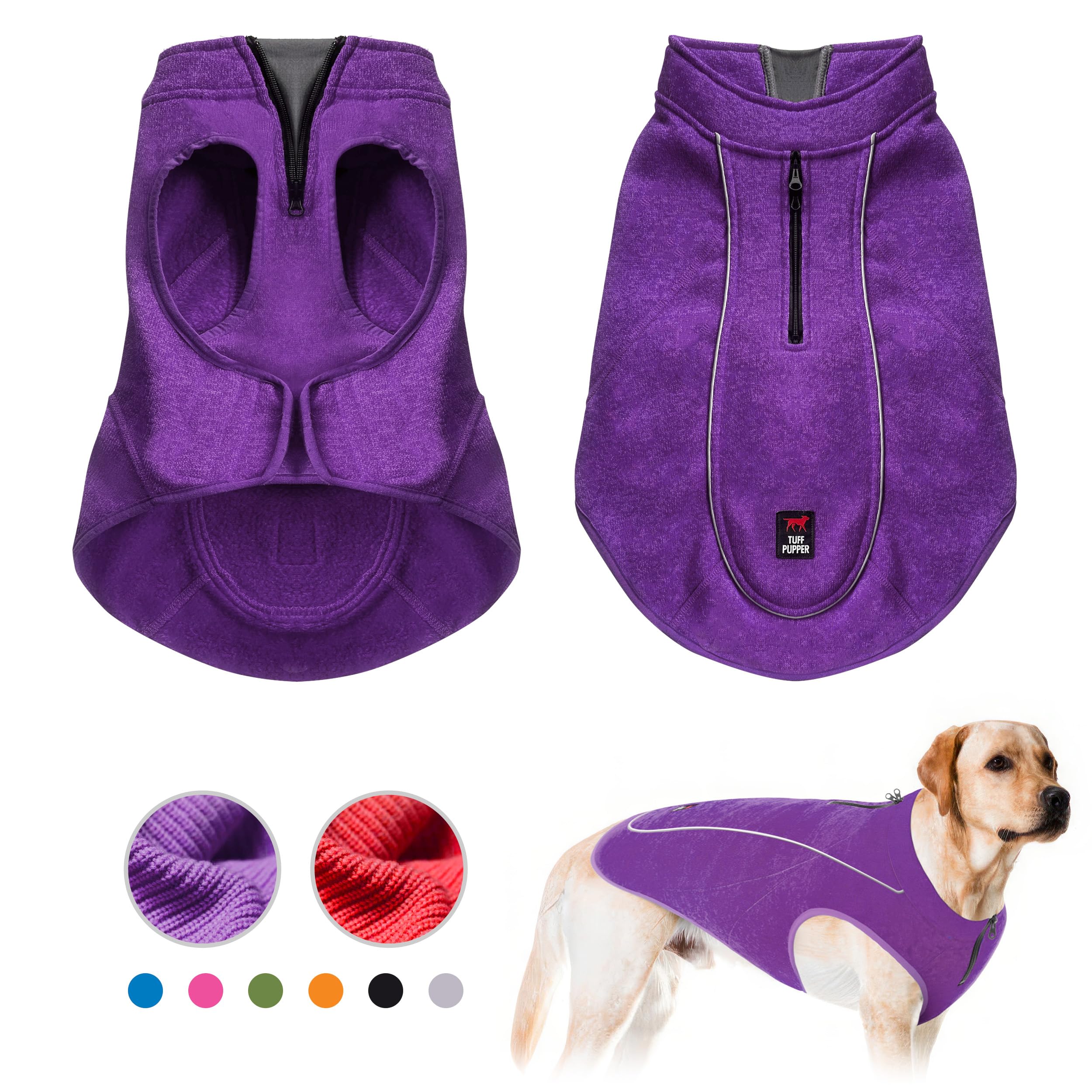 Tuff Pupper Insulated Knit Fleece Jacket For Dogs | Lightweight Warm Dog Vest | Waterproof Zipper Port For Harness | Cold Weathe