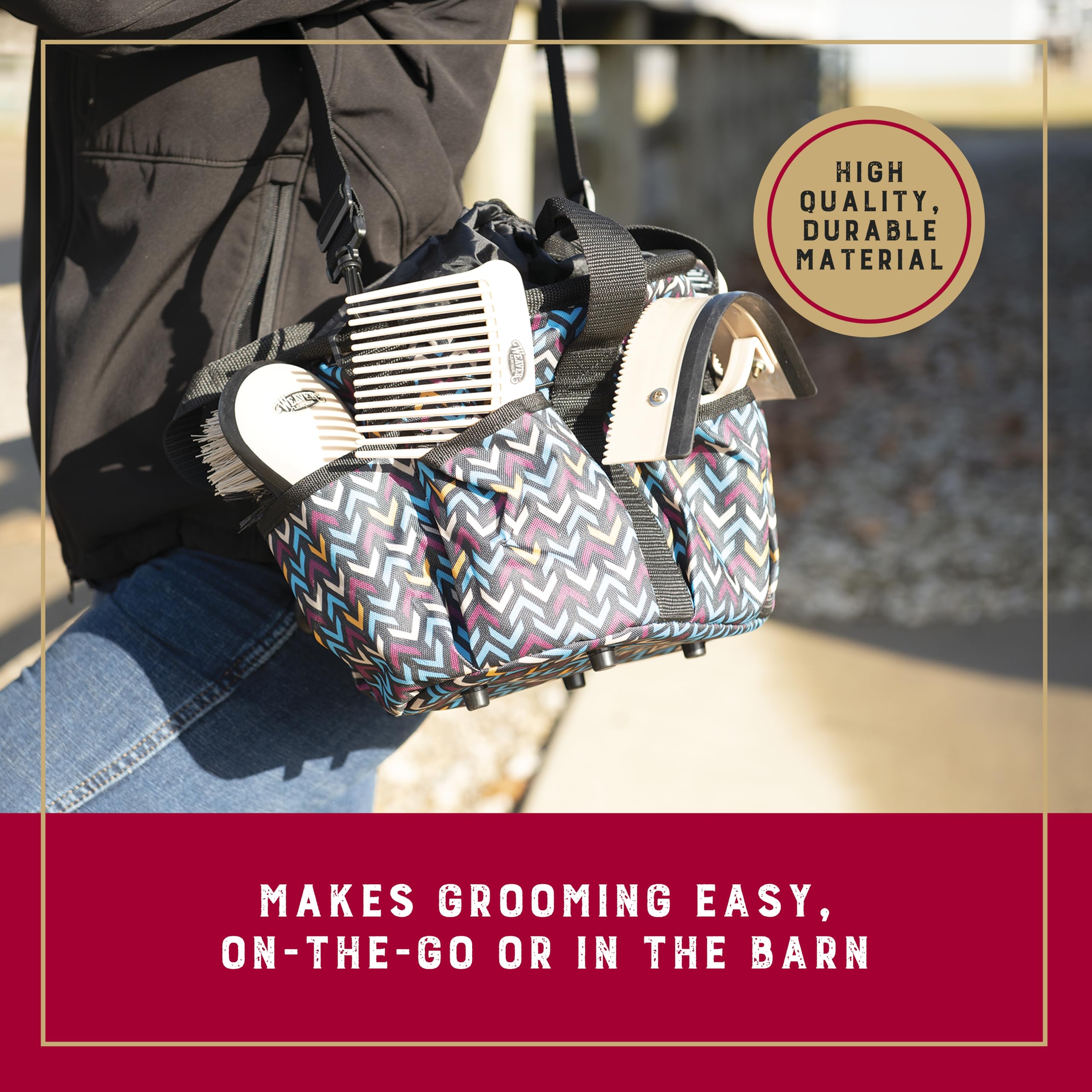 Weaver Leather Horse Grooming Kit, 7-Piece Horse Brush Set With Organizer Tote Bag, Equine Care, Horse Tack Room Equipment, Grooming Horse Supplies