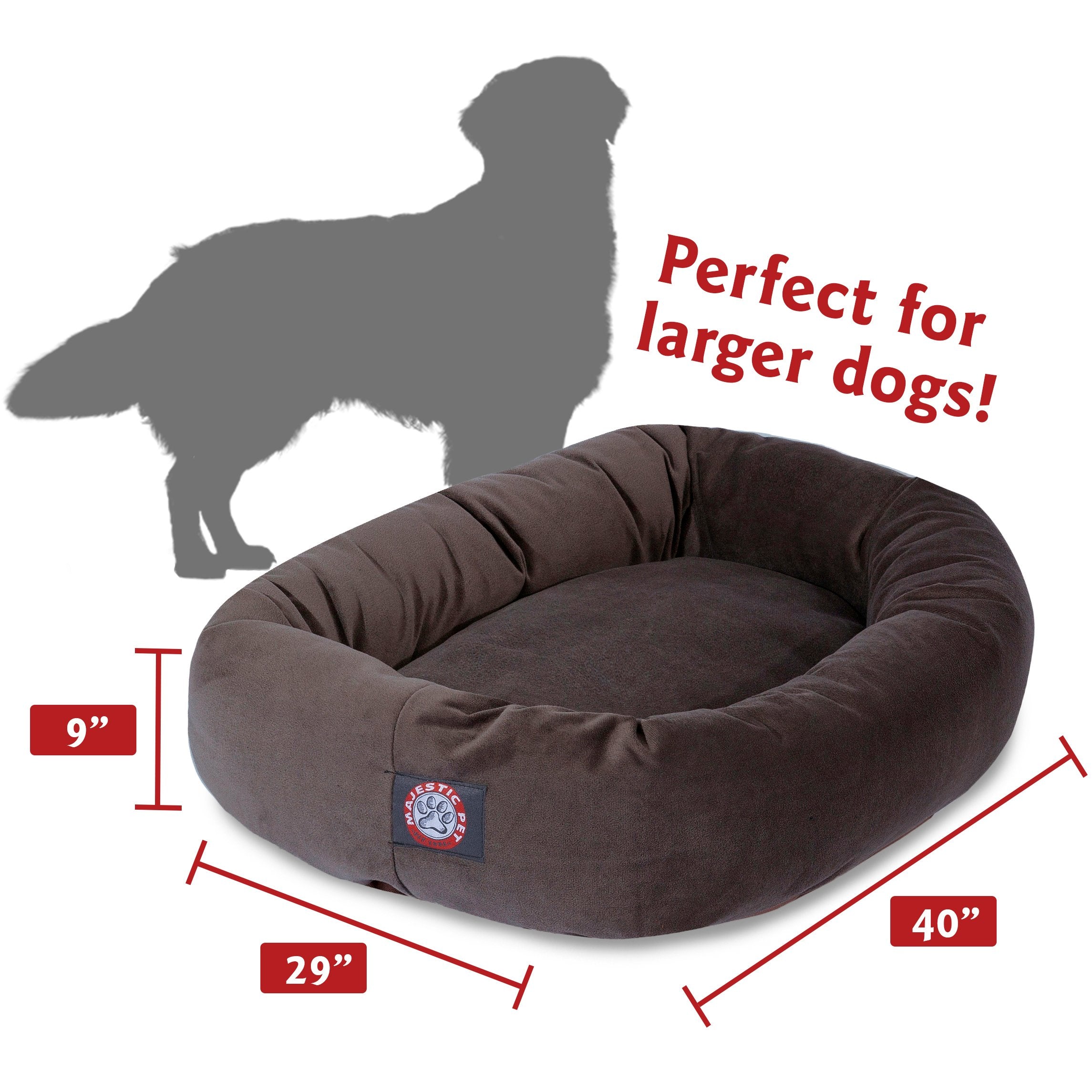 Majestic Pet 40 Inch Suede Calming Dog Bed Washable – Cozy Soft Round Dog Bed With Spine Support For Dogs To Rest Their Head - Fluffy Donut Dog Bed 40X29X9 (Inch) - Round Pet Bed Large – Chocolate