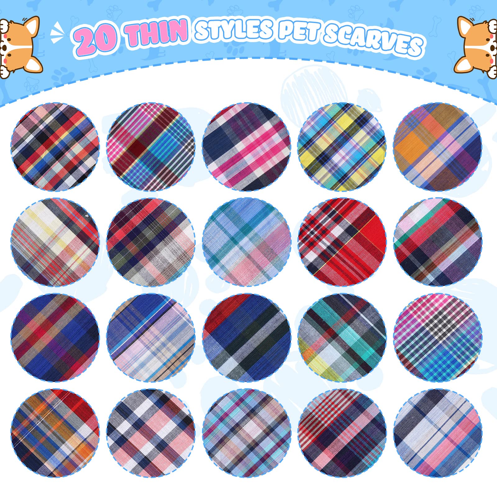 100 Pcs Bulk Dog Bandanas Plaid Dog Scarf Cute Pet Bandanas Washable Cotton Puppy Cat Bandanas Comfortable Dog Bib Kerchief For