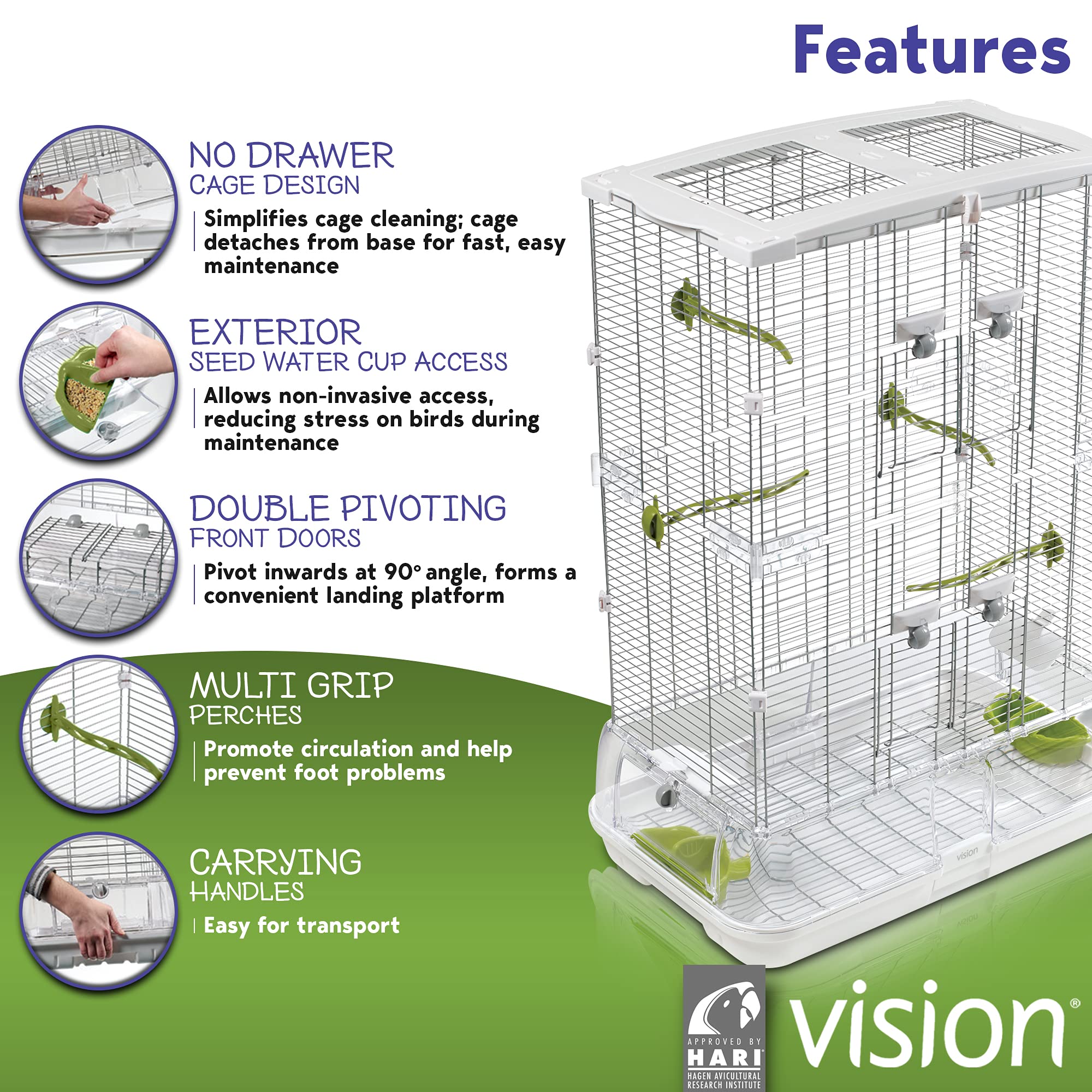Vision M02 Wire Bird Cage, Bird Home For Parakeets, Finches And Canaries, Tall Medium