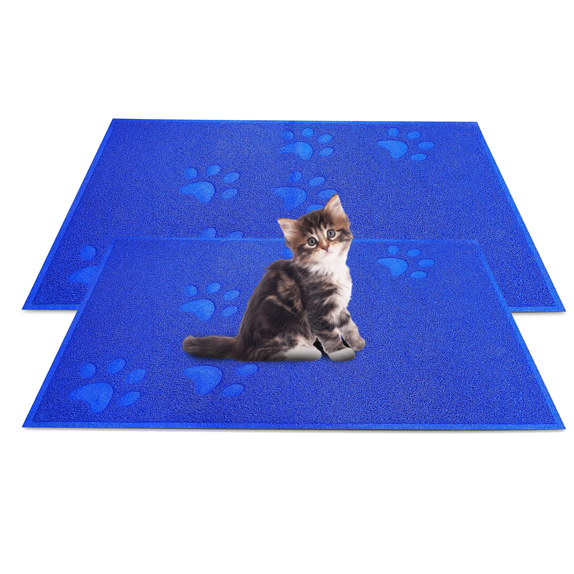 Andalus Premium Cat Litter Mat Pack Of 2-100% Waterproof With Non-Slip Backing Of Litter Box Mat - Soft On Kitty Paws & Easy To Clean Cat Mats For Litter - Blue, Small (15.75' X 11.75')