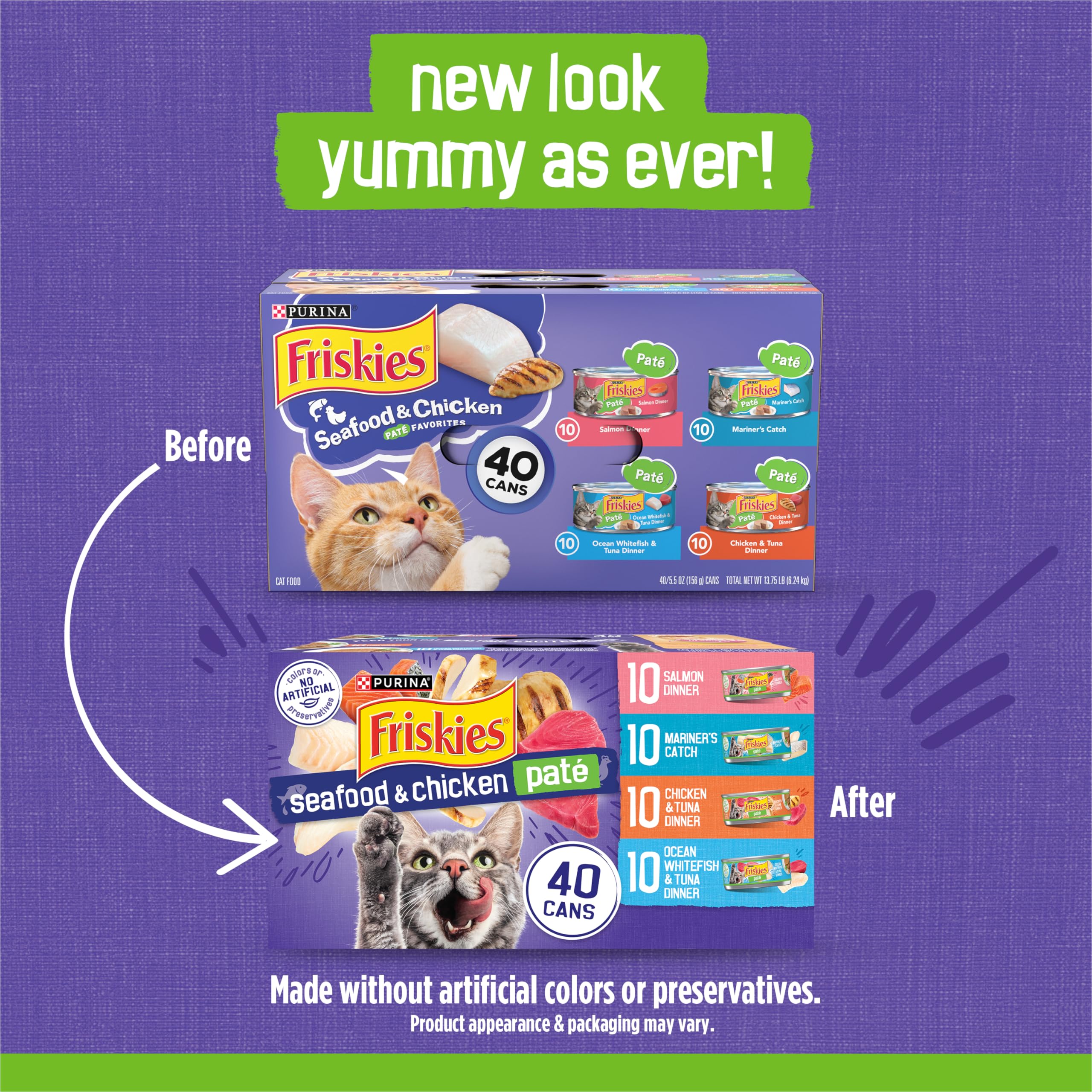 Friskies Pate Wet Cat Food Variety Pack, Seafood & Chicken, 5.5 oz Cans, Pack of 40