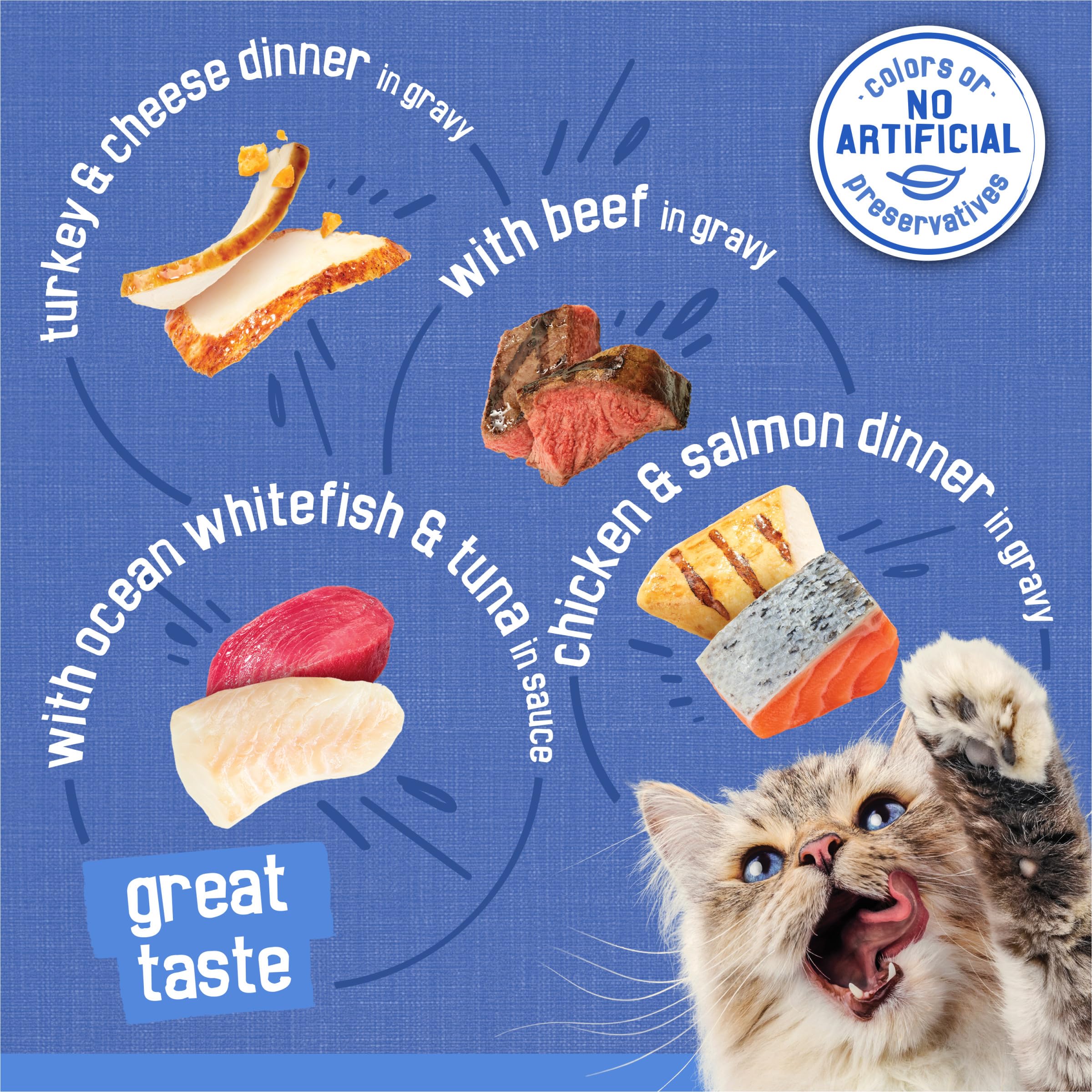 Purina Friskies Wet Cat Food Variety Pack, Shreds With Beef, Turkey and Cheese Dinner, Chicken and Salmon Dinner, and With Ocean