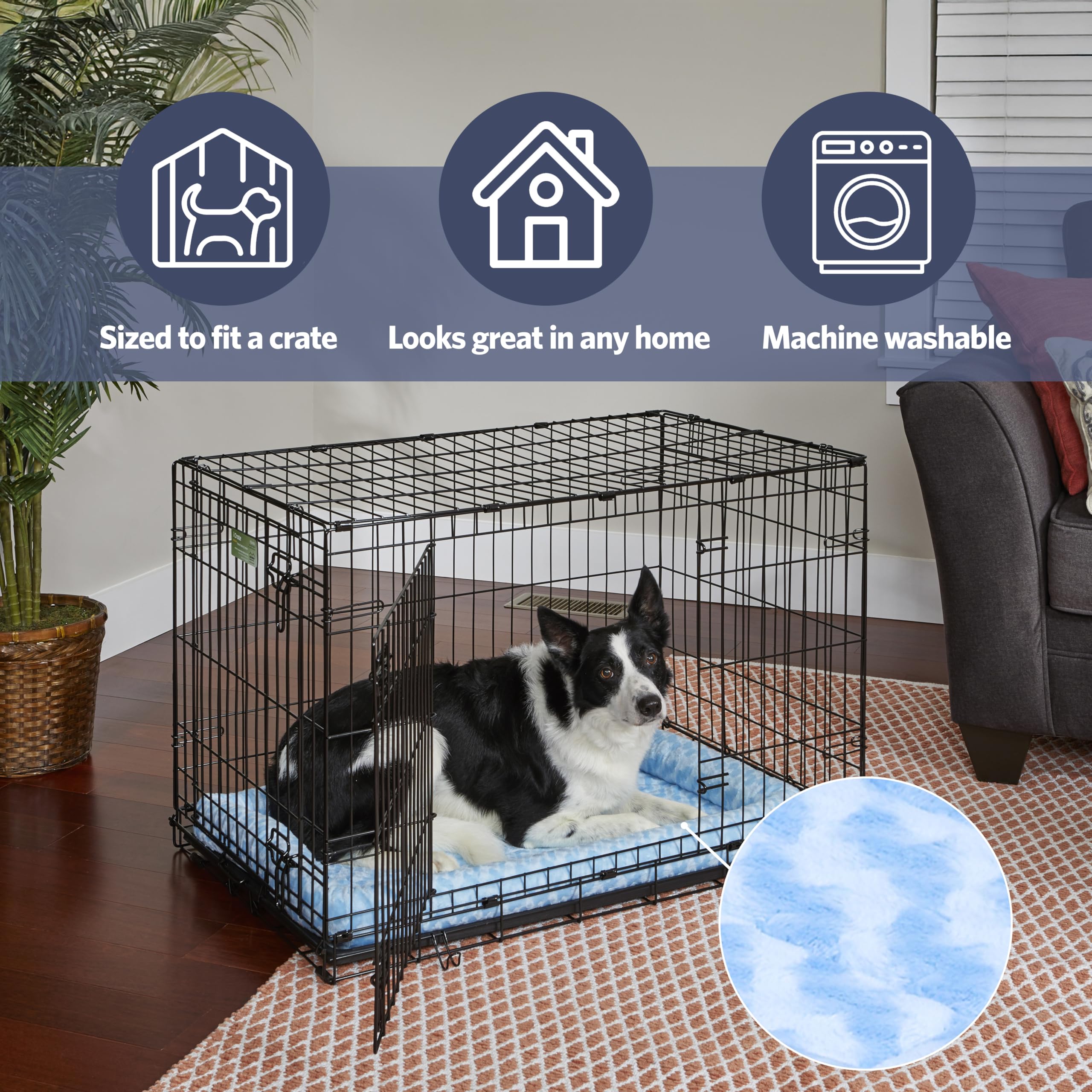 36L-Inch Blue Dog Bed Or Cat Bed W/ Comfortable Bolster | Ideal For Medium / Large Dog Breeds & Fits A 36-Inch Dog Crate | Easy