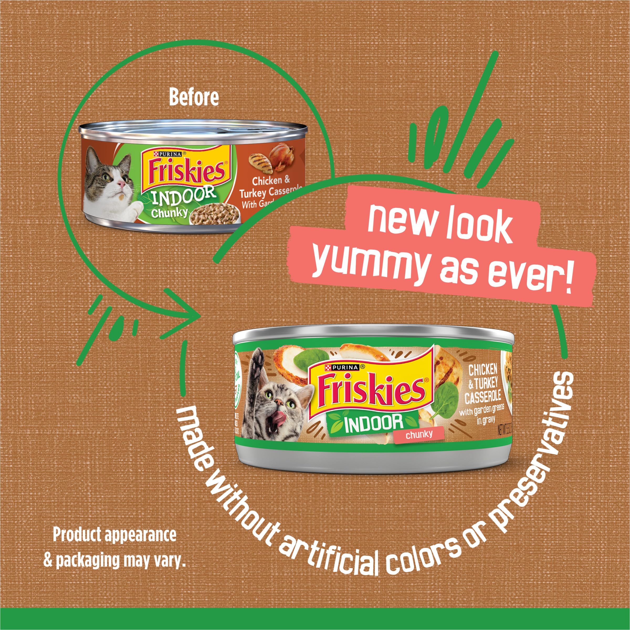 Purina Friskies Indoor Cat Food Chunky Chicken and Turkey Casserole With Garden Greens in Gravy 24/5.5 Oz - (Pack of 24) 5.5 Oz.