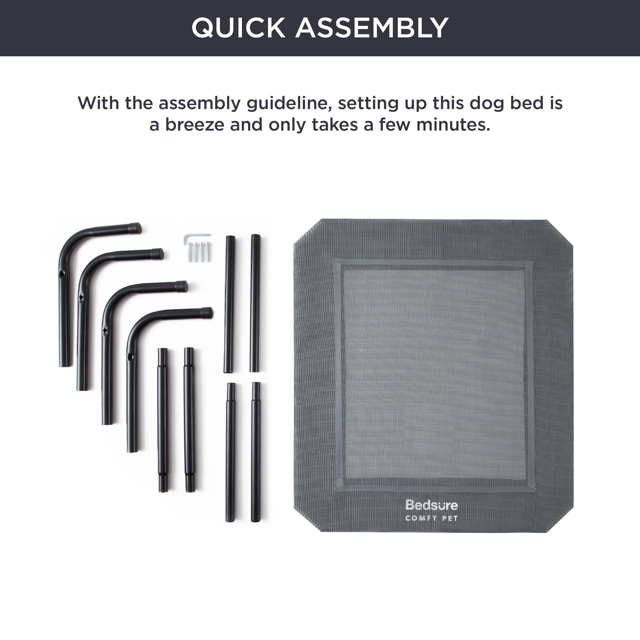 Bedsure Small Elevated Outdoor Dog Bed - Raised Dog Cots Beds For Small Dogs, Portable Indoor & Outdoor Pet Hammock Bed With Skid-Resistant Feet, Frame With Breathable Mesh, Grey, 35 Inches
