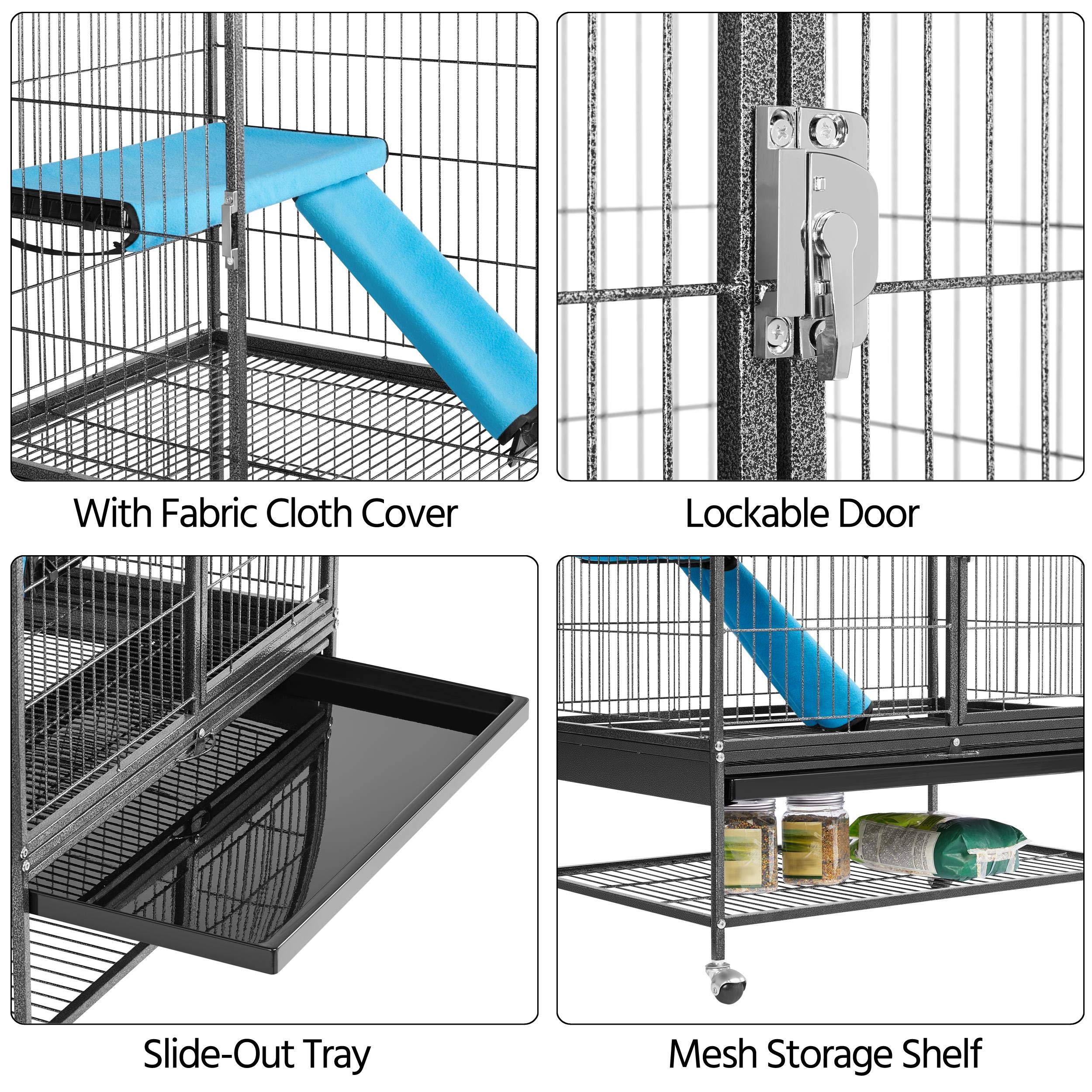 Yaheetech Rolling 2-Story Ferret Cage Small Animal Cage For Chinchilla Adult Rats Metal Critter Nation Cage W/ 2 Removable Ramps/Platforms Black