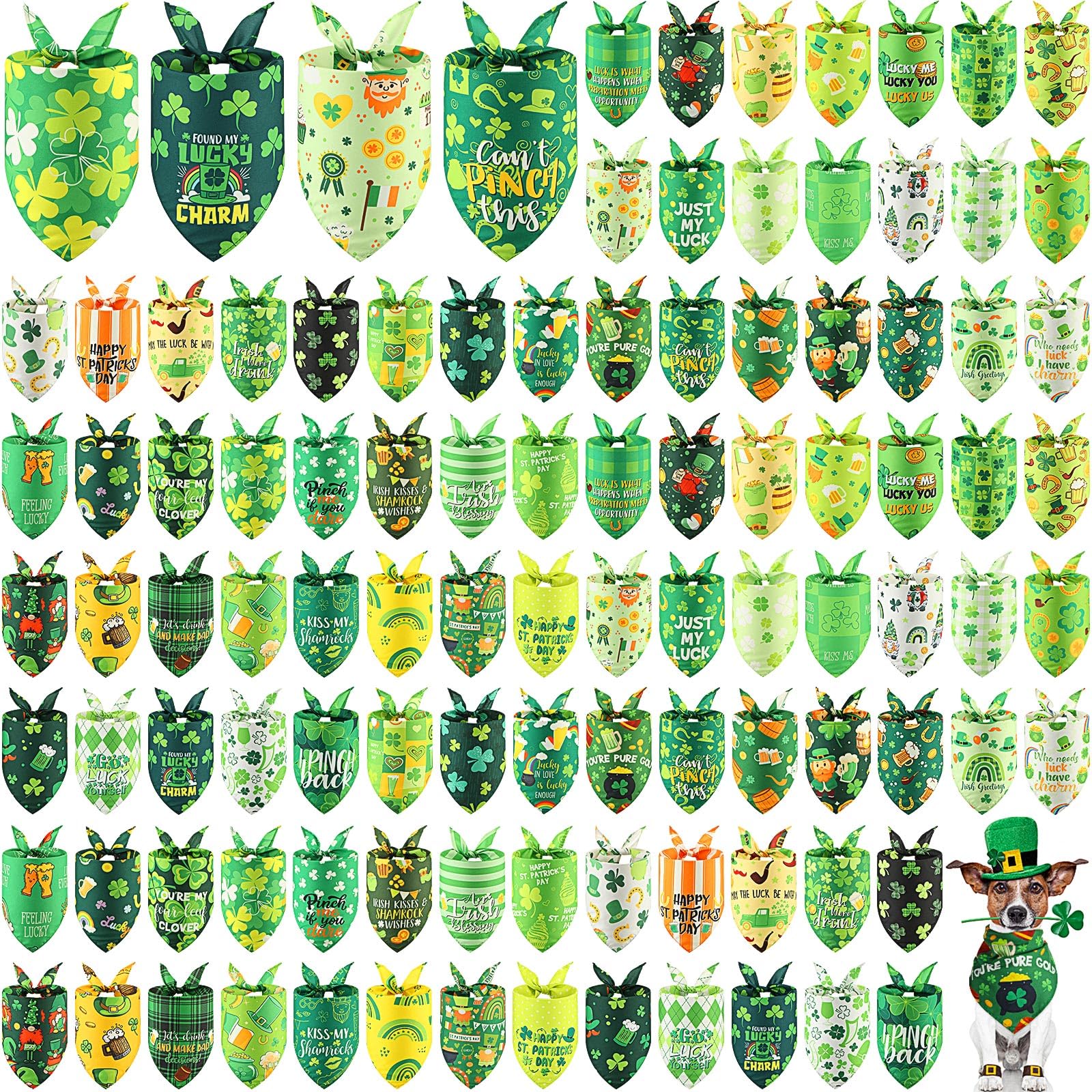 Kacctyen 100 Pcs St. Patrick'S Day Dog Pet Bandanas Bulk Puppy Scarf Bibs Seasonal Accessaries Adjustable Dog Cat Outfit Cute Wa
