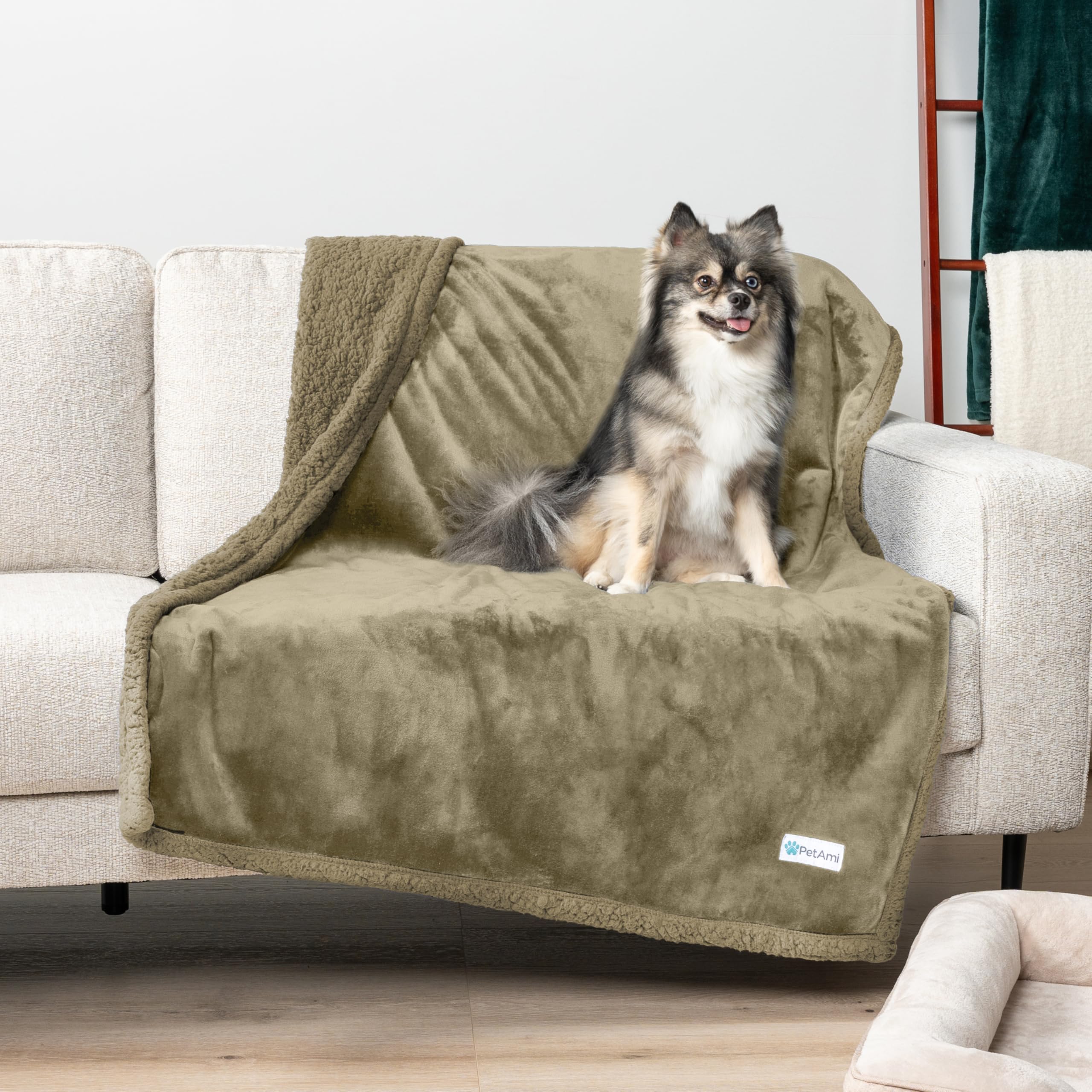 Petami Waterproof Dog Blanket For Medium Large Dog, Pet Puppy Blanket Couch Cover Protection, Sherpa Fleece Cat Blanket, Sofa Bed Furniture Protector Reversible Soft Plush Washable, 60X40 Taupe Taupe