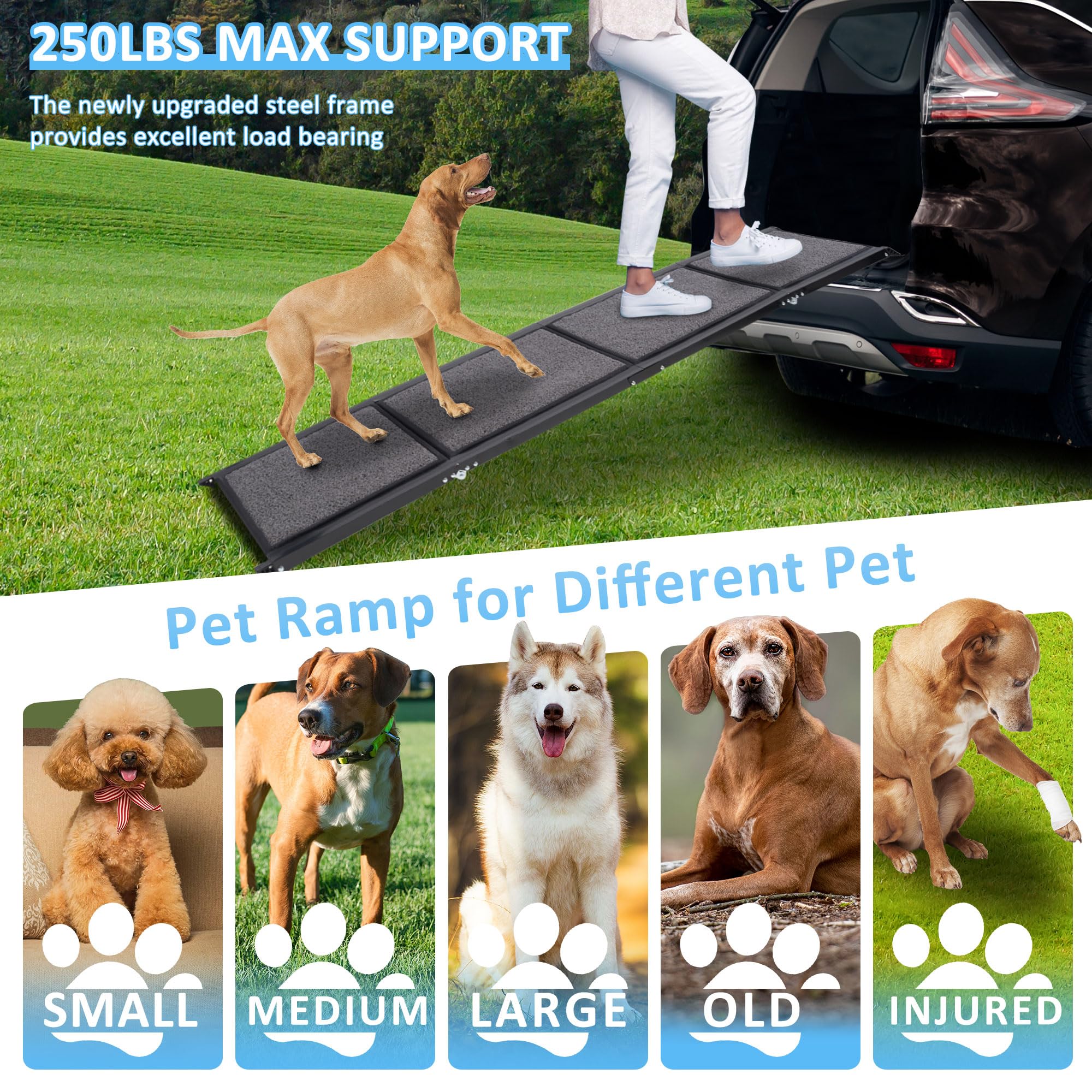 Habutway Extra Wide Dog Ramp For Car - 250Lbs Capality, 67''L X 20''W Pet Ramp, Portable Car Ramp For Large Dogs, Folding Dog Ra