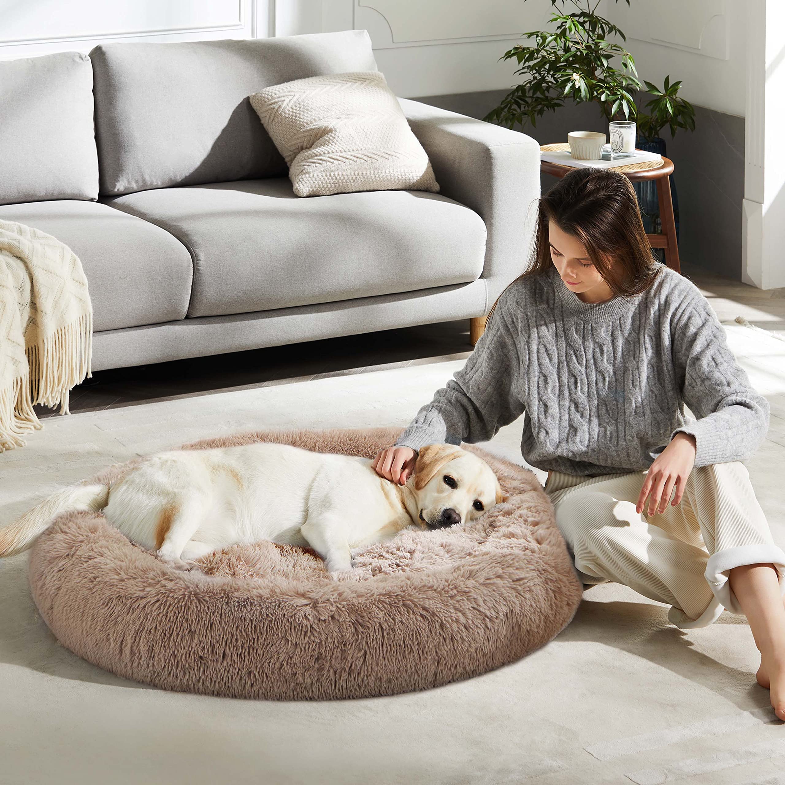 Western Home Wh Calming Dog & Cat Donut Cuddler, Anti-Anxiety Warming Cozy Soft Round Bed, Fluffy Faux Fur Plush Cushion For Small Medium Dogs And Cats (20'/24'/30'/36')