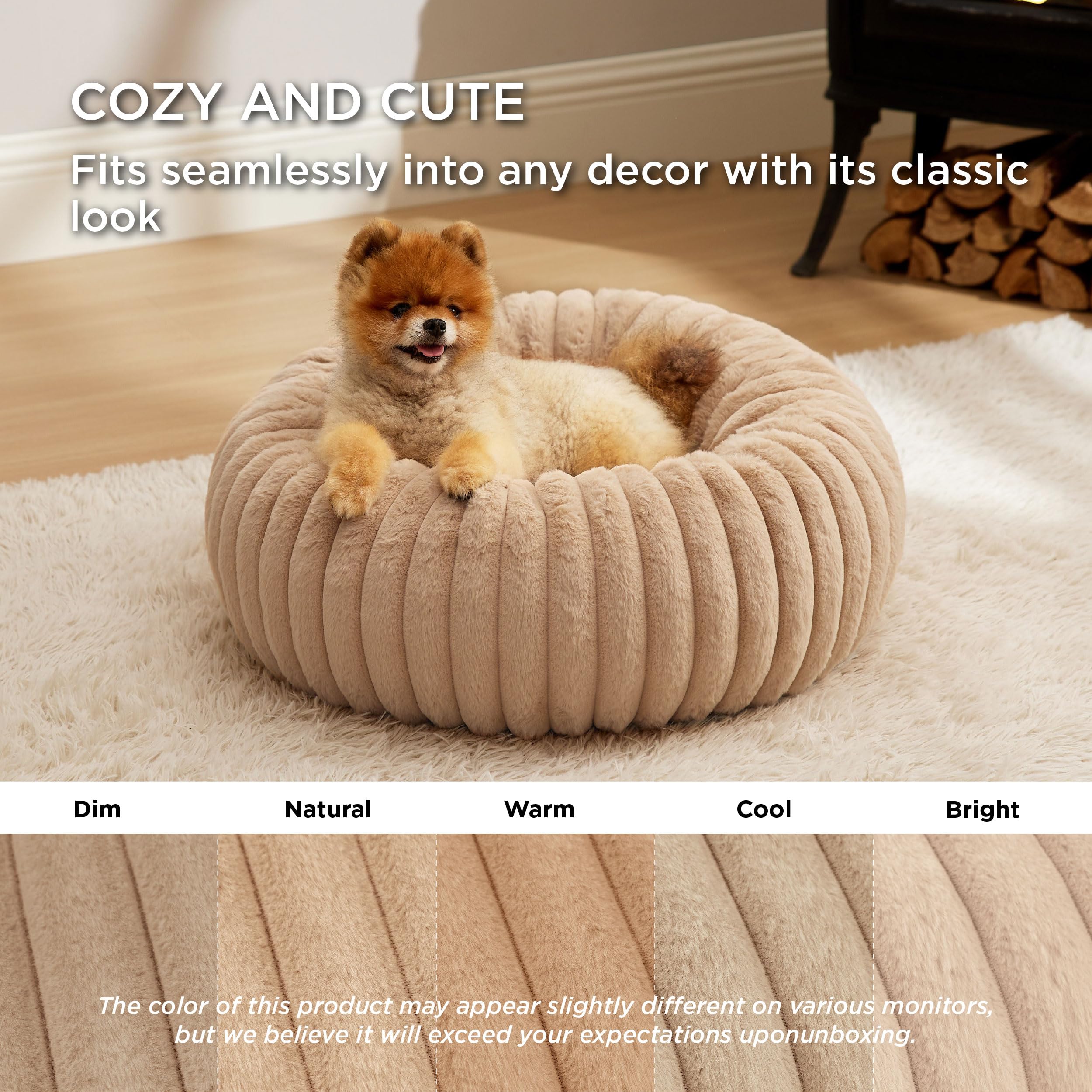 Bedsure Donut Small Dog Bed - Dog Beds For Small Dogs With Corduroy Fleece & Anti Slip Bottom, Round Faux Fur Pet Beds With Wash
