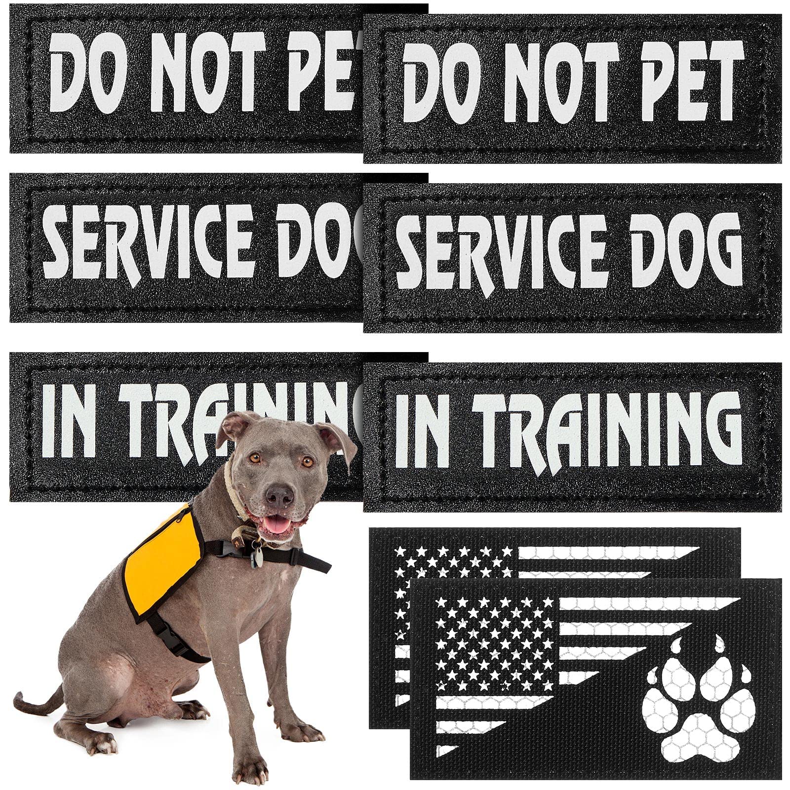 8 Pieces Service Dog Vest Patches Reflective Dog Patches In Training Dog Patches Do Not Pet And Dog Paw Patches Flag Removable T