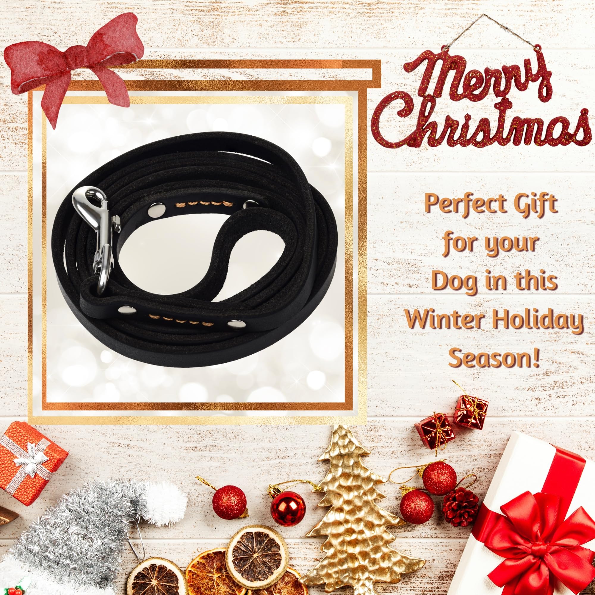 Adityna - Premium Leather Dog Leash - 6 Ft, Heavy-Duty, Soft & Strong For Small/Medium Dogs (Small: 6 Ft X 1/2', Black)