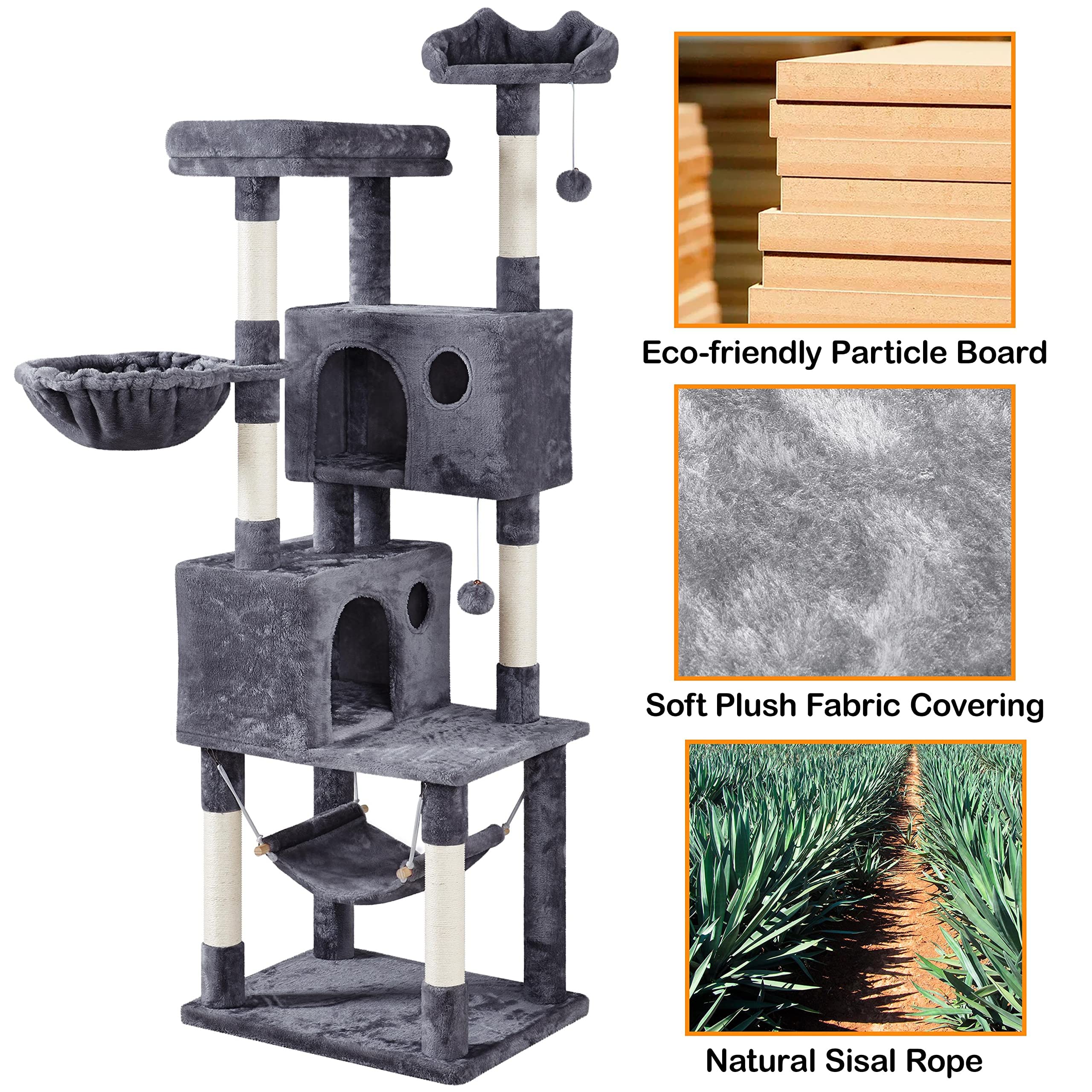 Yaheetech 73Inch Cat Tree, Cat Stand Furniture With Scratching Posts Perches Hammock As Indoor Kittens Activity Center, Dark Gray