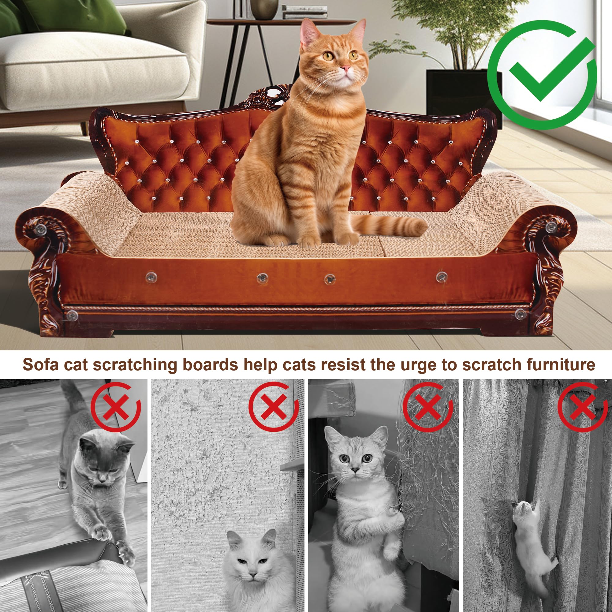 Coozment Sofa-Shaped Cat Scratching Couch & Lounge Bed - Thick Cardboard Cat Scratcher Pad (27.6'' L X 12.4'' W X 11.8'' H)