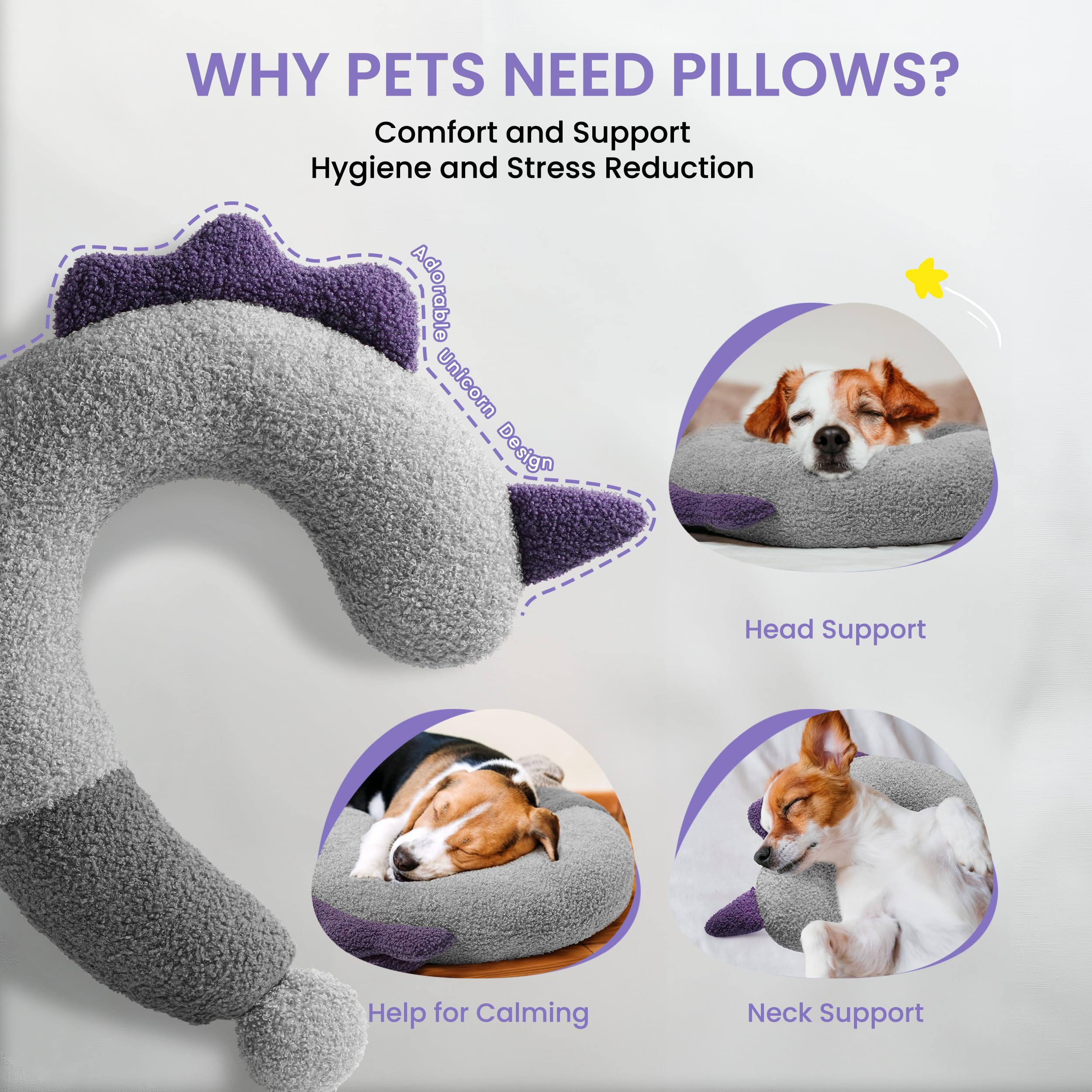 Hipetpy Dog Calming Pillow - Soft Neck Pillow For Dogs, Washable Sleep Pillow For Better Sleep, Reduces Anxiety, Gift For Small/