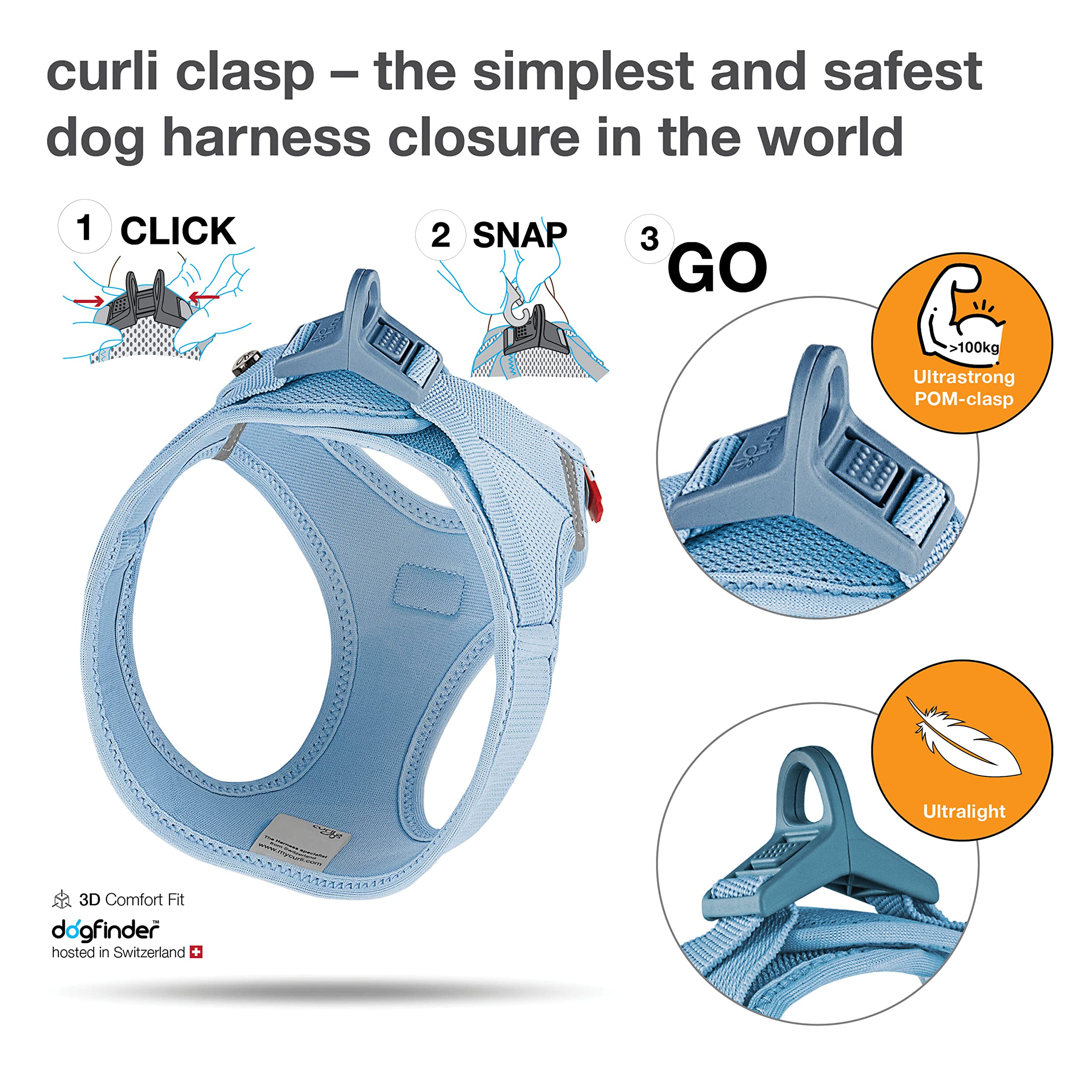 Vest Harness curli Clasp Air-Mesh SkyBlue L