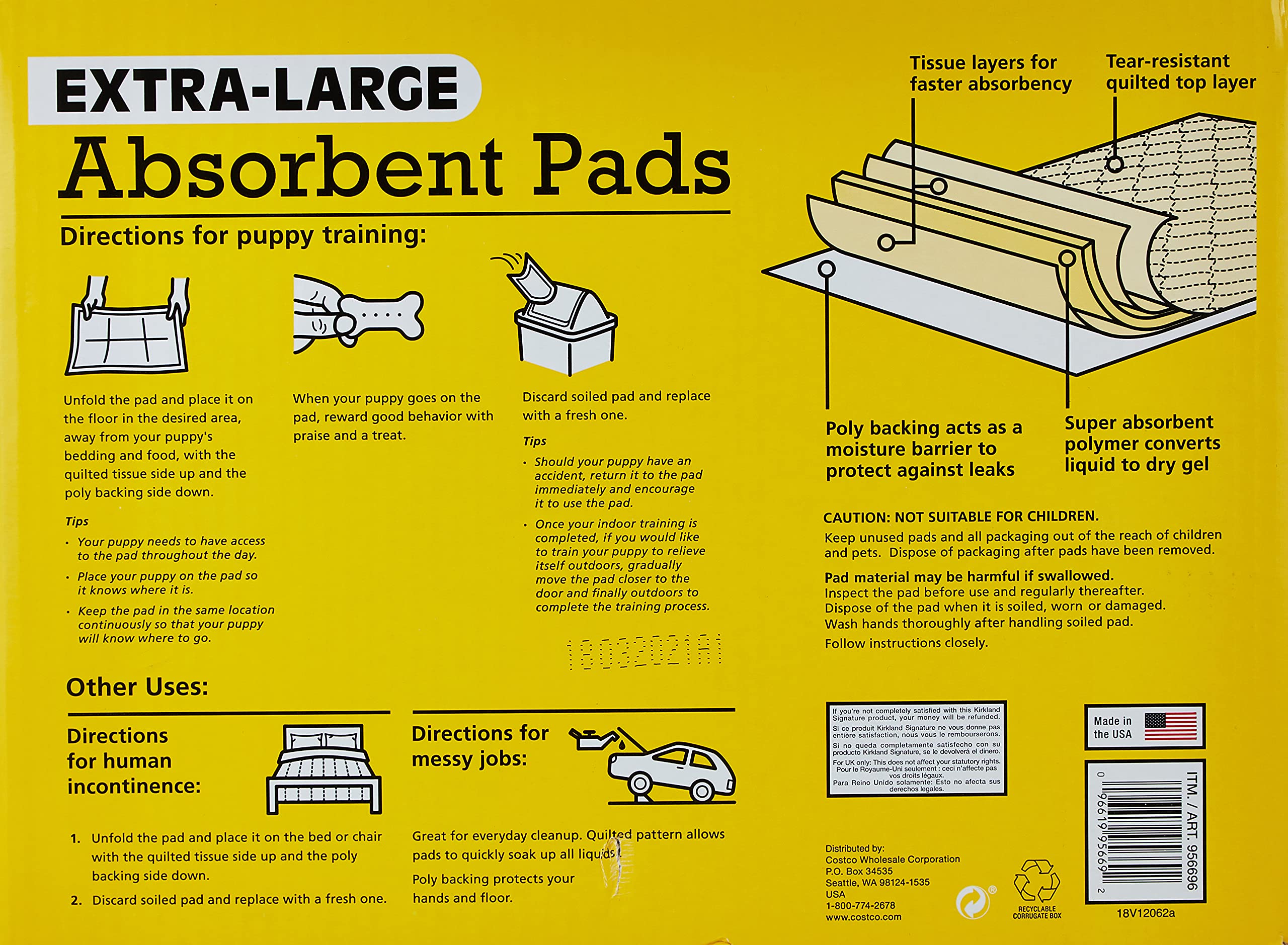 Kirkland Signature Extra-Large Absorbent Pads, 100 Large Pads, 30X23 (Original Version)