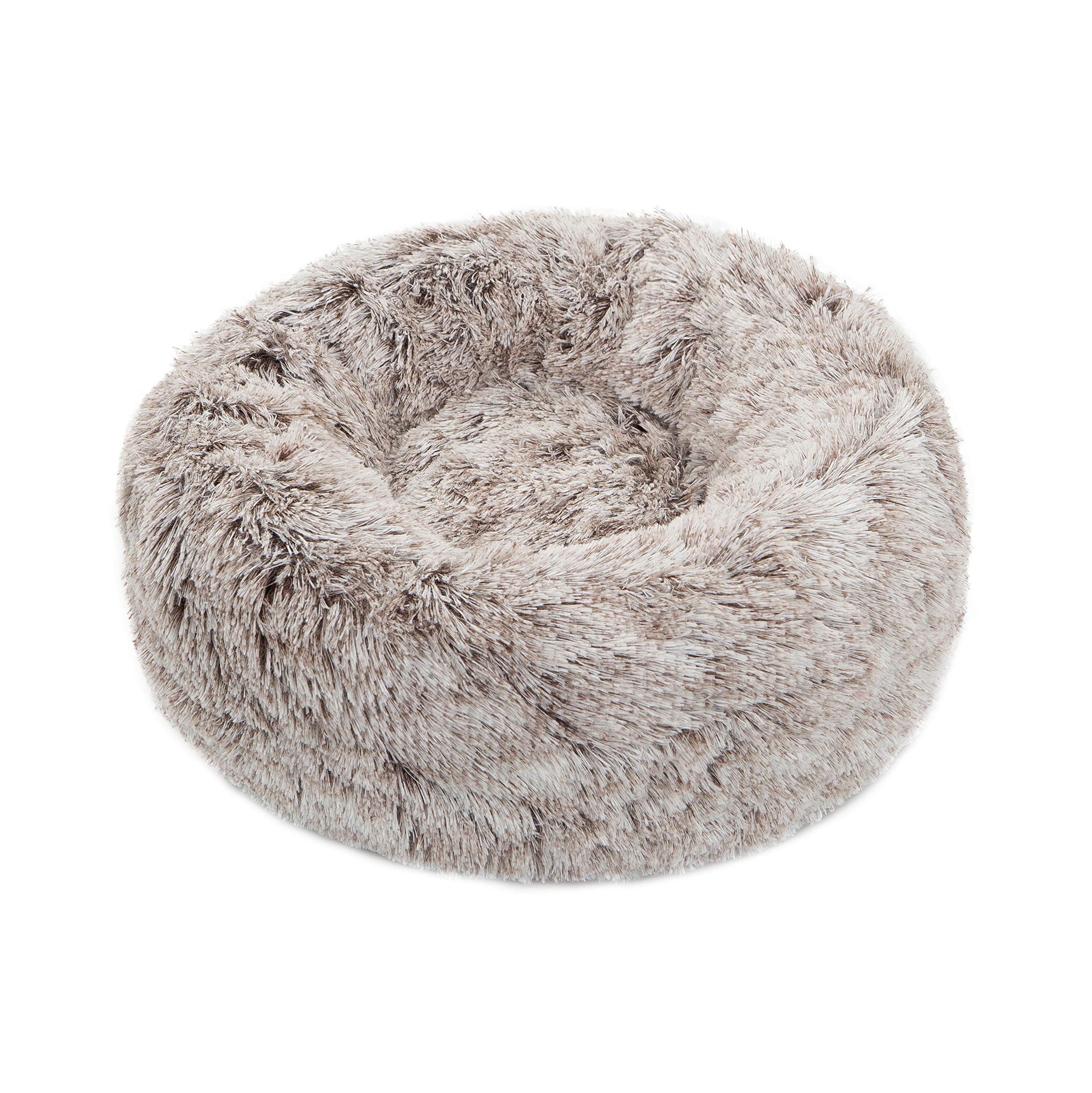 Tormays Calming Dog Cat Bed For Small, Plush Round Cuddler Pet Bolster Faux Fur Fluffy Cushion Bed, Anit-Anxiety Self-Warming Co