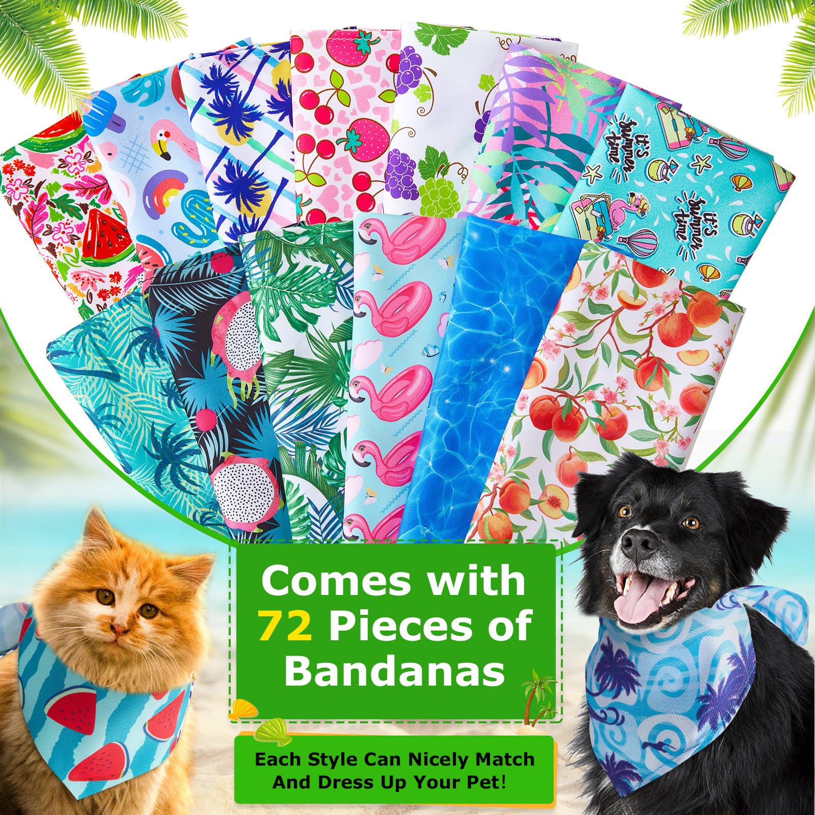 72 Packs Dog Bandanas Bulk Buffalo Plaid Cat Bandana Summer Scarf Triangle Fruit Drool Bibs Washable Adjustable Kerchief Dog Cat