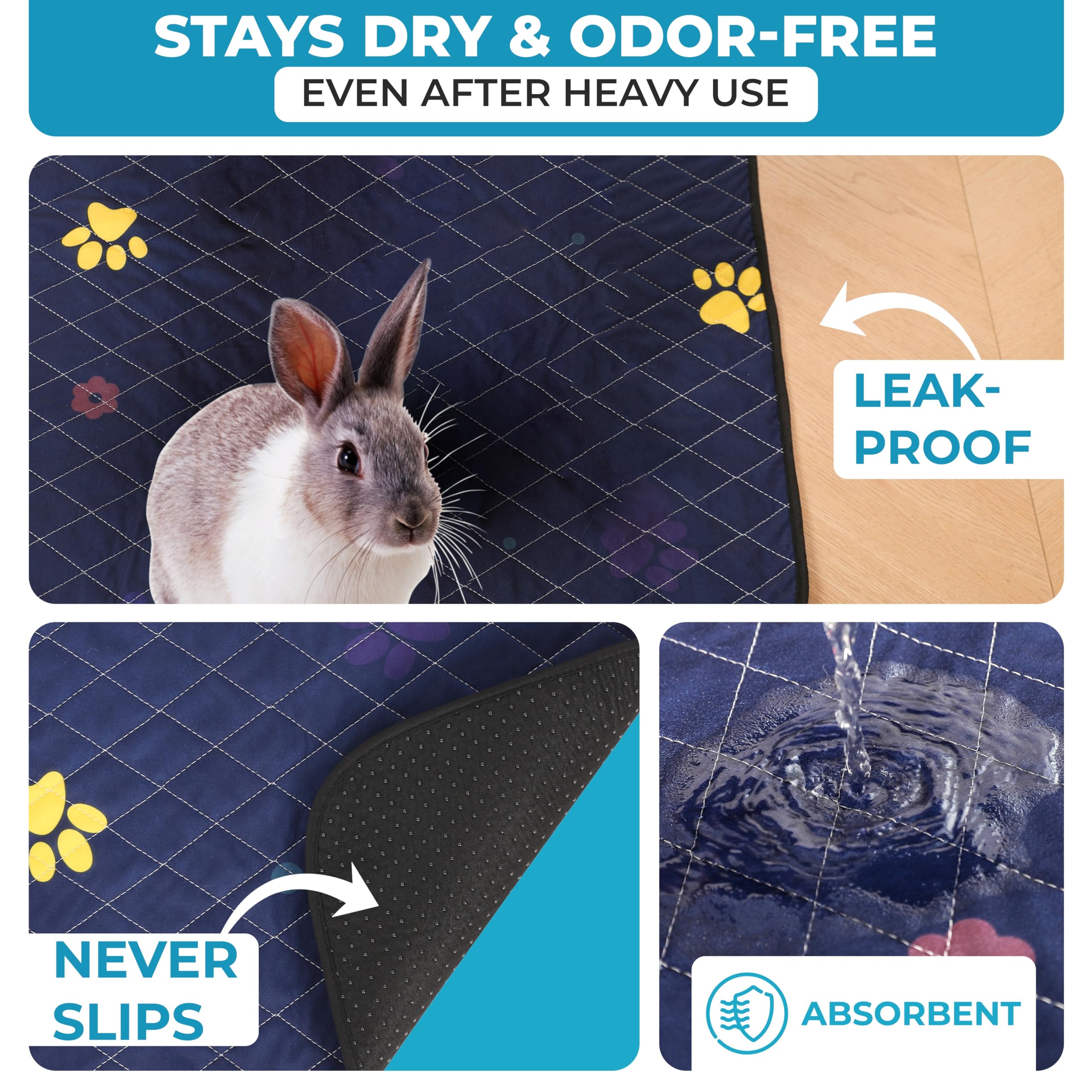 Luftpets Washable Guinea Pig Cage Liner For Midwest, Fast-Drying, Leakproof & Absorbent Rabbit Bedding For Indoor, Non-Slip Mat