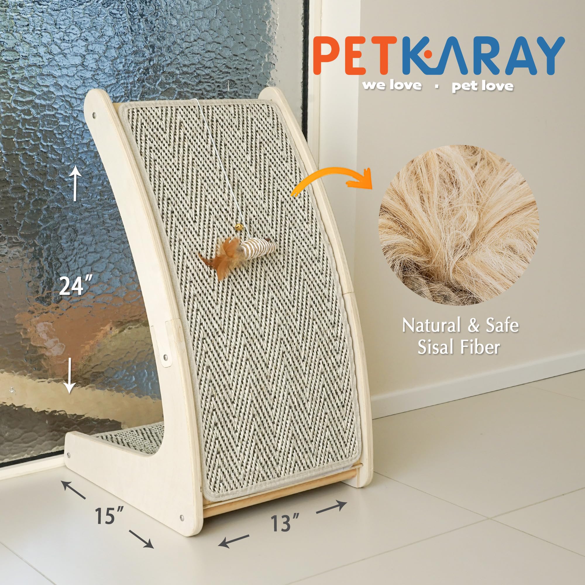 Petkaray Cat Scratcher, Sisal Cat Scratch Pad, Curved Scratching Board For Indoor Kitty, Floor Mounted Scratcher With Mouse Toy