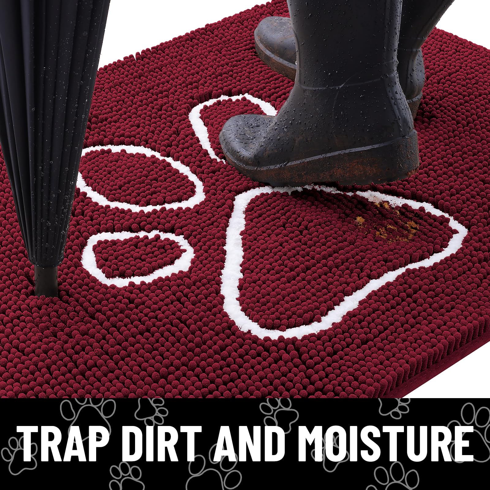 Smiry Dog Door Mat for Muddy Paws, Absorbent Dirt Trapper Non Slip Quick Dry Washable Chenille Mat for Mud Dogs, Entry Rug for I