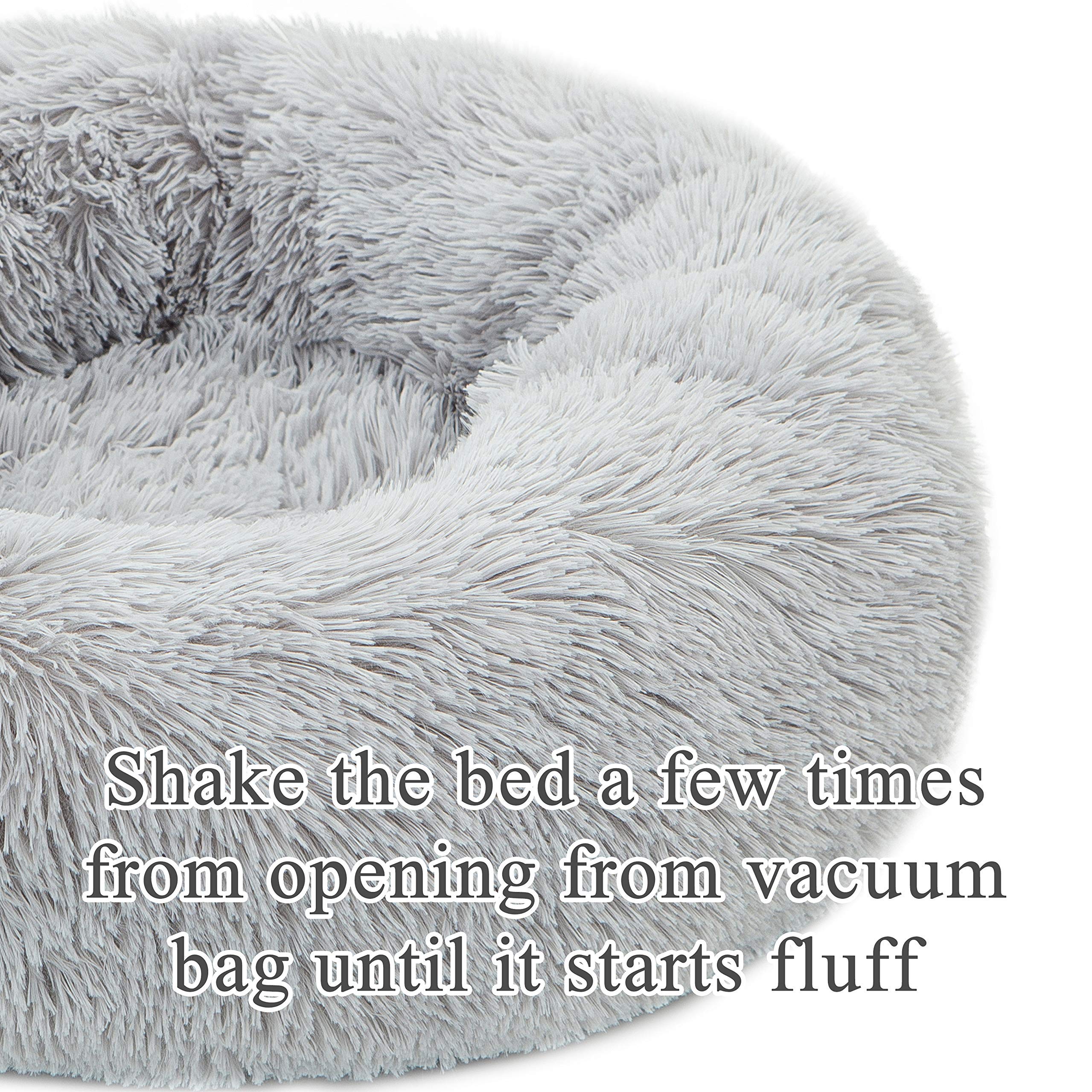 Tormays Calming Donut Dog Bed Medium, Plush Round Cuddler Dog & Cat Bed, Anit-Anxiety Marshmellow Fluffy Faux Fur Cushion (24', Light Grey)