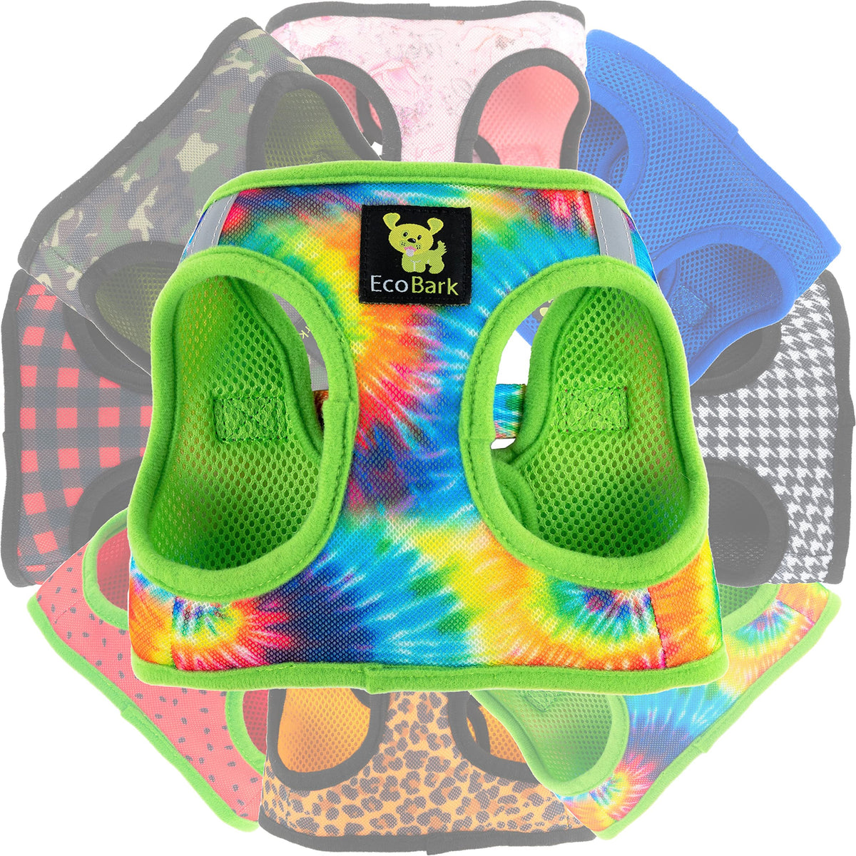 Ecobark Step In Dog Harness - Soft Mesh Dog Vest Harnesses For Puppies And Small Dogs - Reflective Adjustable No Pull And No Choke Halter Harness - Mesh Comfort Padded Body Harness (Tie-Dye, Large)