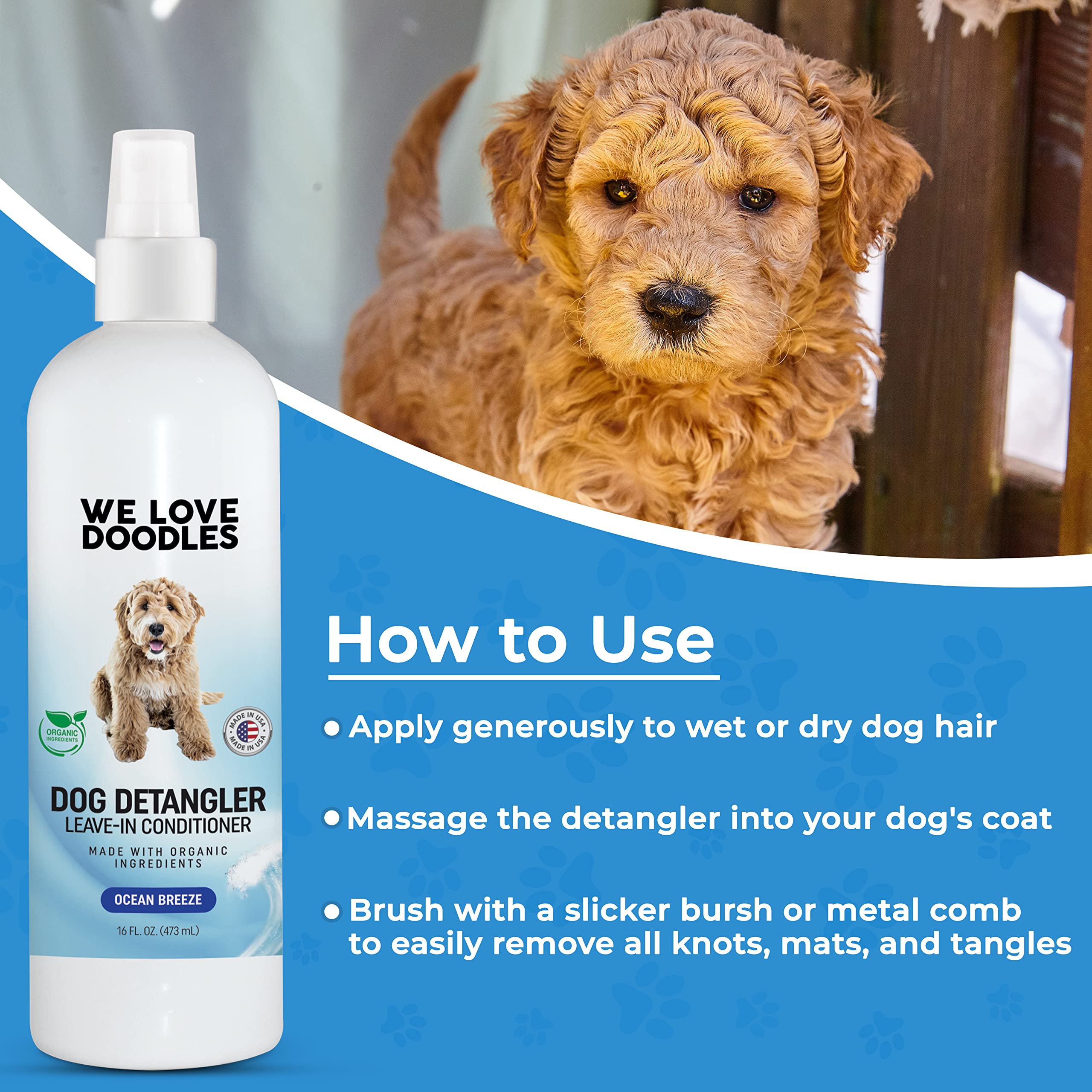 We Love Doodles Dog Detangler Spray - Leave-in Conditioner for Dogs - Dog Detangling Spray - Dematting Spray for Dogs - Tangle R