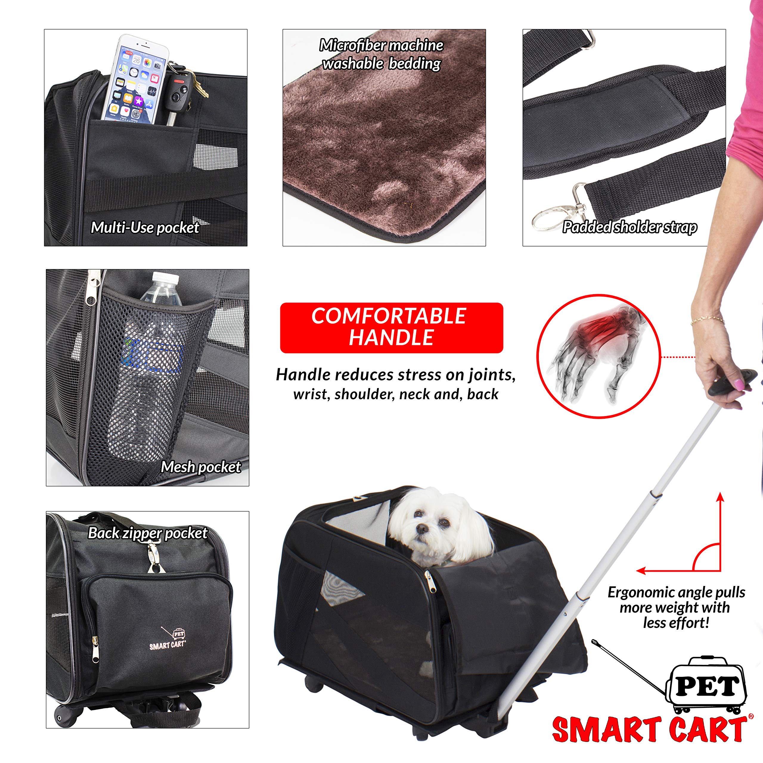 dbest products Smart Cart Pet Carrier with Wheels, Airline Approved Dog and Cat Carrier with Telescoping Handle, 21x12x12in, 24