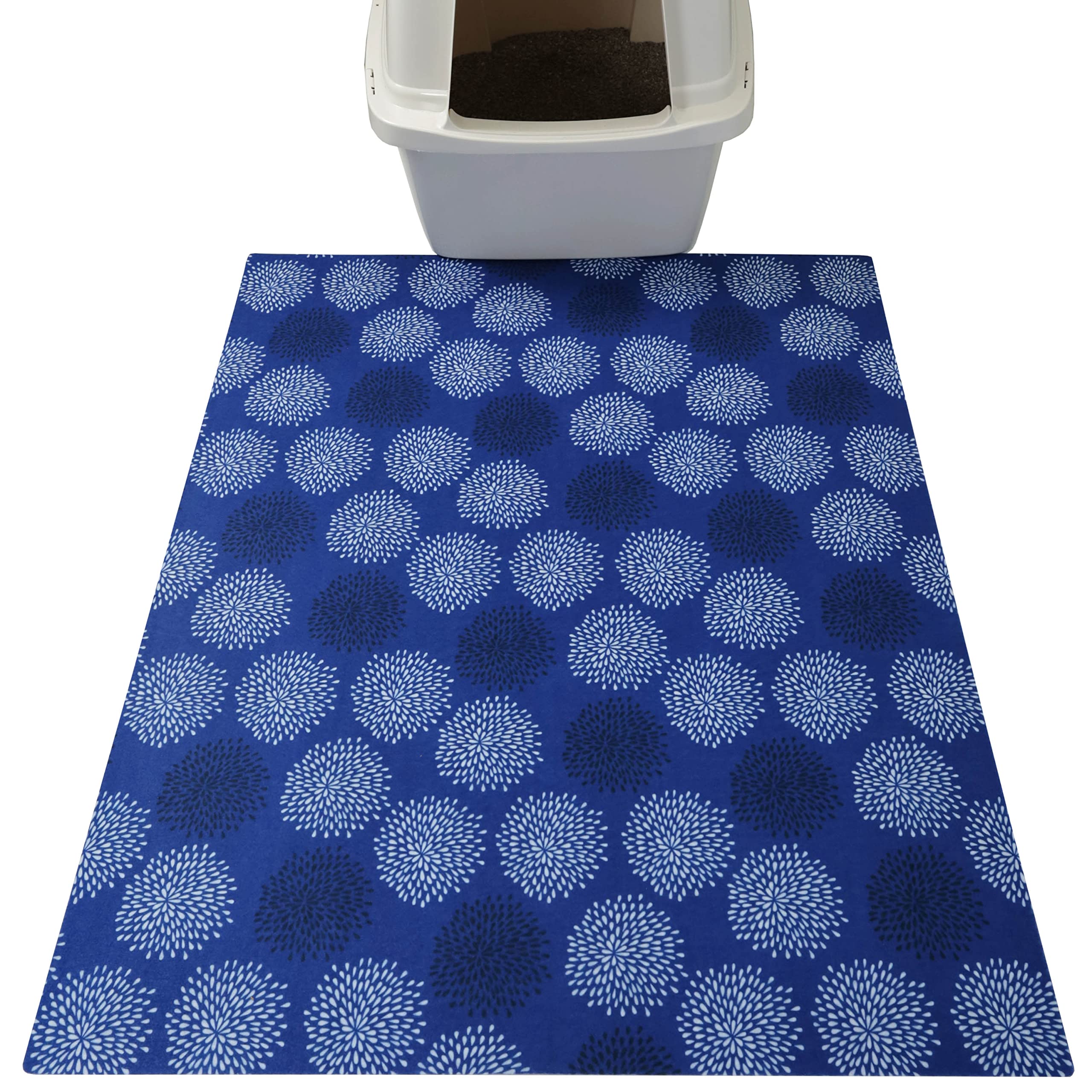 Drymate XL Original Cat Litter Mat, Contains Mess from Box, Protects Floors, Urine-Proof, Machine Washable, Soft on Kitty Paws, Absorbent, Waterproof (USA Made, Recycled Content)(29”x36”)(Blue Floral) -Like New