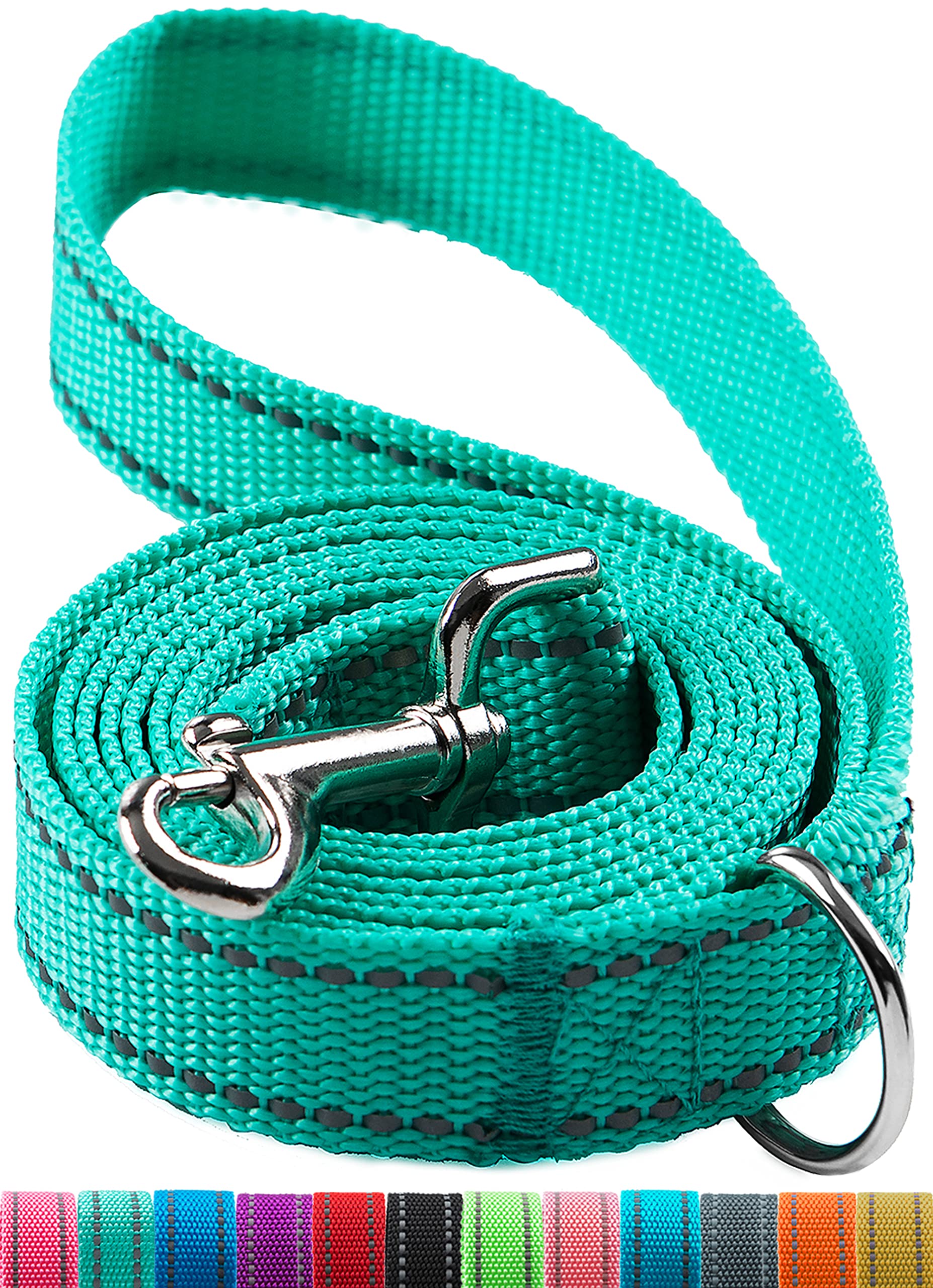 OEFEO 6FT Reflective Dog Leash for Large&Medium and Small Dogs, Strong and Durable Nylon Leashes for Walking and Training, Heavy Duty 6 Foot Dog Leash with D Ring for Puppy (Turquoise, 5/8 inch X 6FT) -Like New