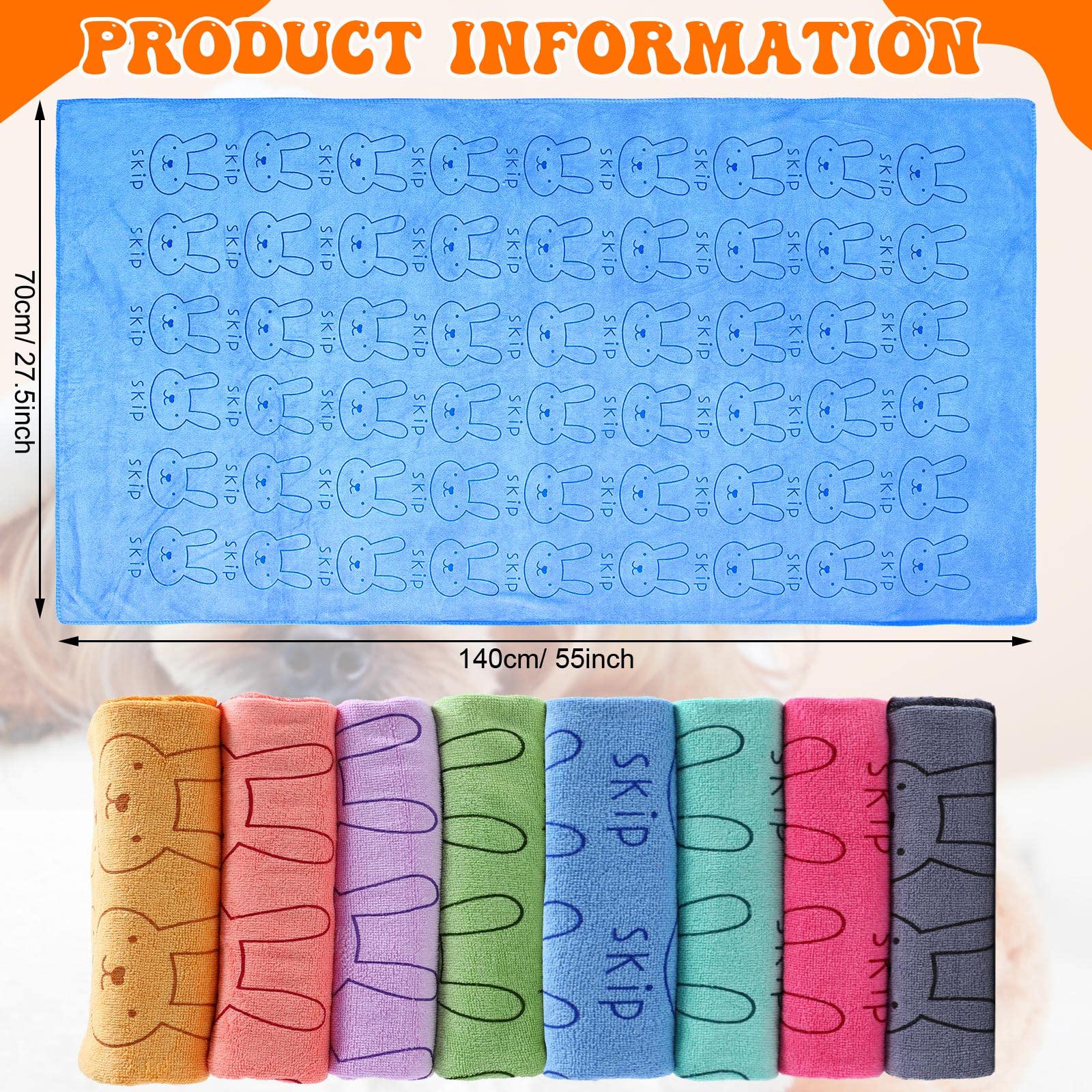 Peryiter 8 Pcs Dog Drying Towels Bulk 55'' X 28'' Pet Grooming Absorbent Microfiber Dog Bath Towels Quick Drying Puppy Bathing T