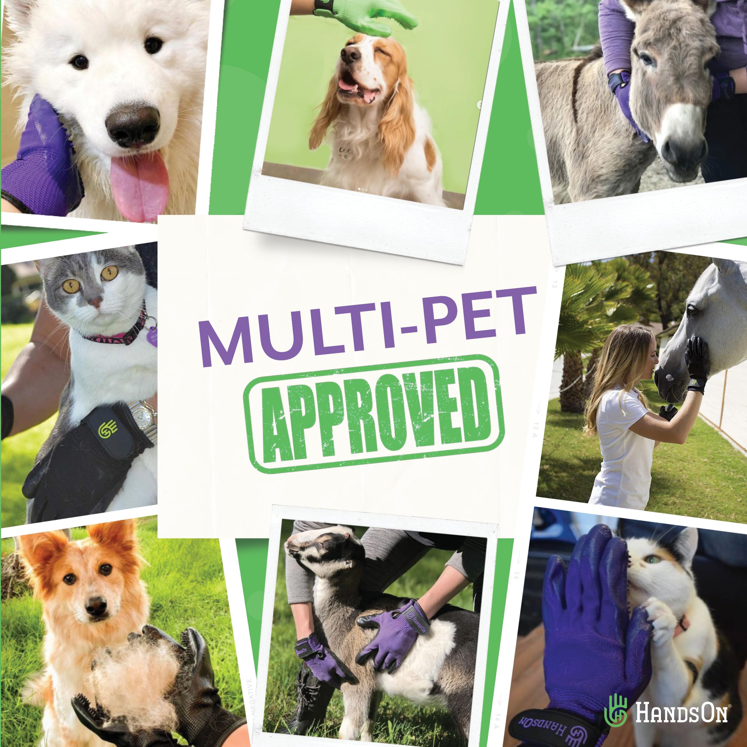 H HandsOn Pet Grooming Gloves - Patented #1 Ranked, Award Winning Shedding, Bathing, & Hair Remover Gloves - Gentle Brush for Ca