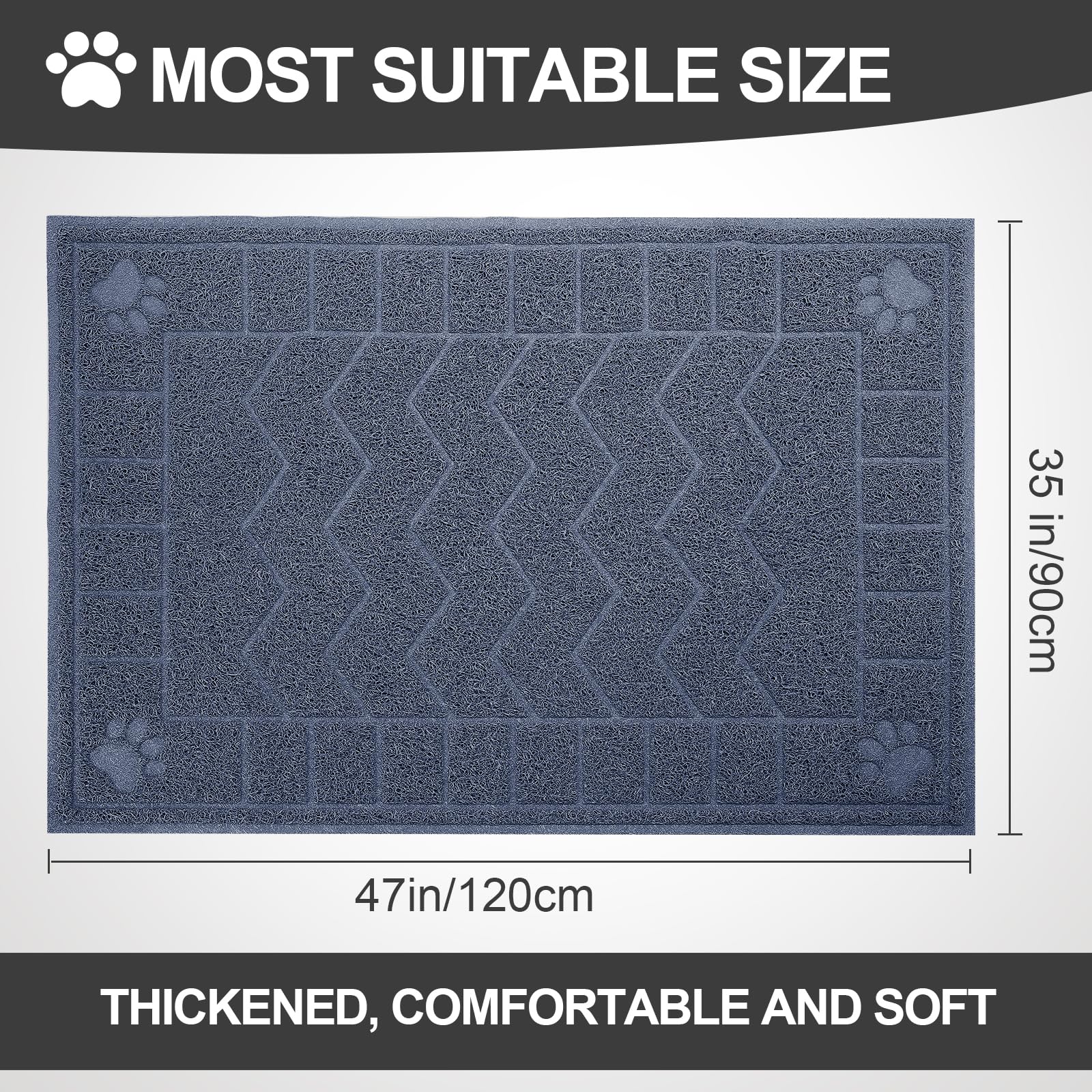 Motsamla Cat Litter Mat, Litter Trapping Mat Soft On Kitty Paws, 47'' X 35'' Kitten Litter Box Mat For Cleaner Floors, Waterproo