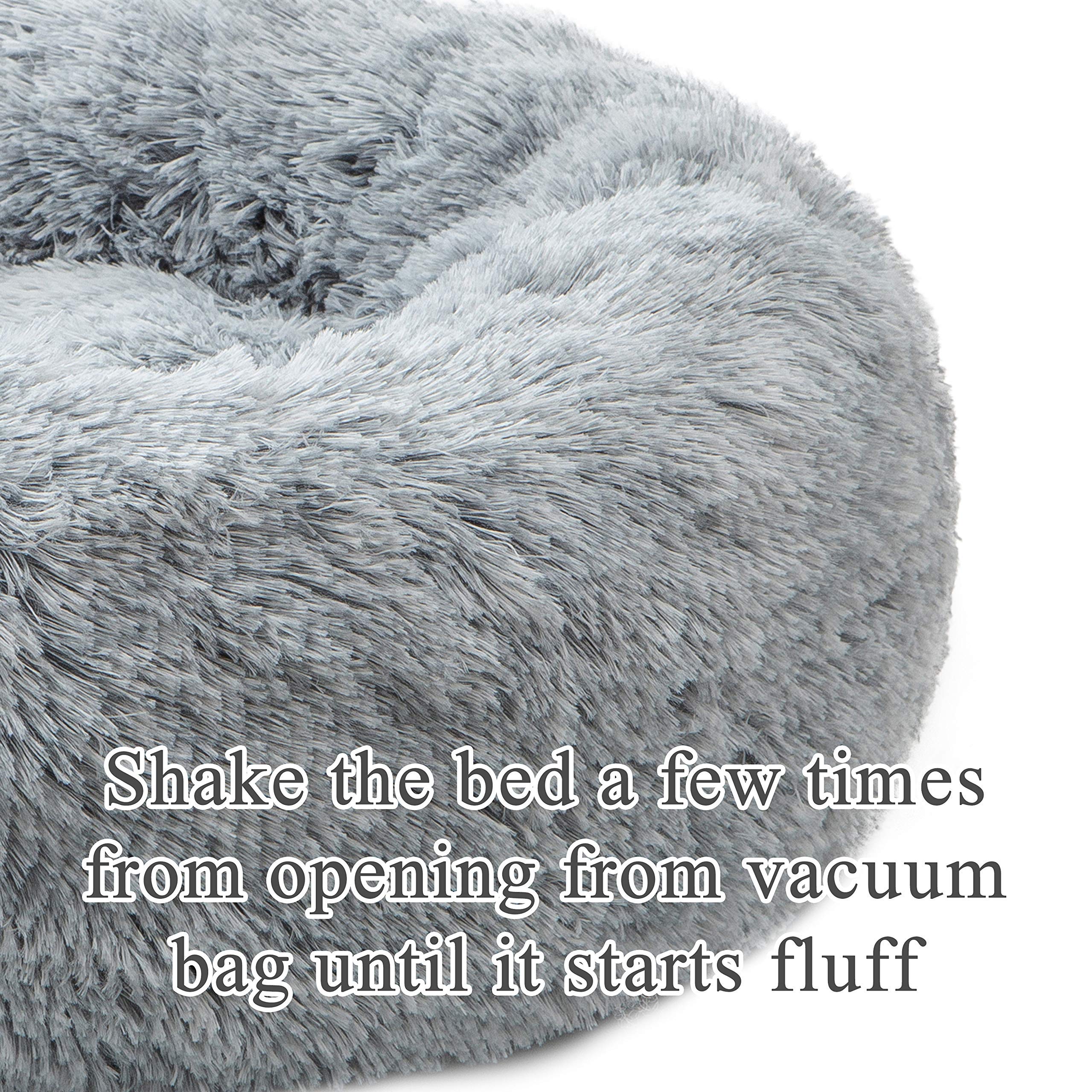 Tormays Calming Donut Dog Bed Large, Plush Round Cuddler Dog & Cat Bed, Anit-Anxiety Marshmellow Fluffy Faux Fur Cushion (28'',